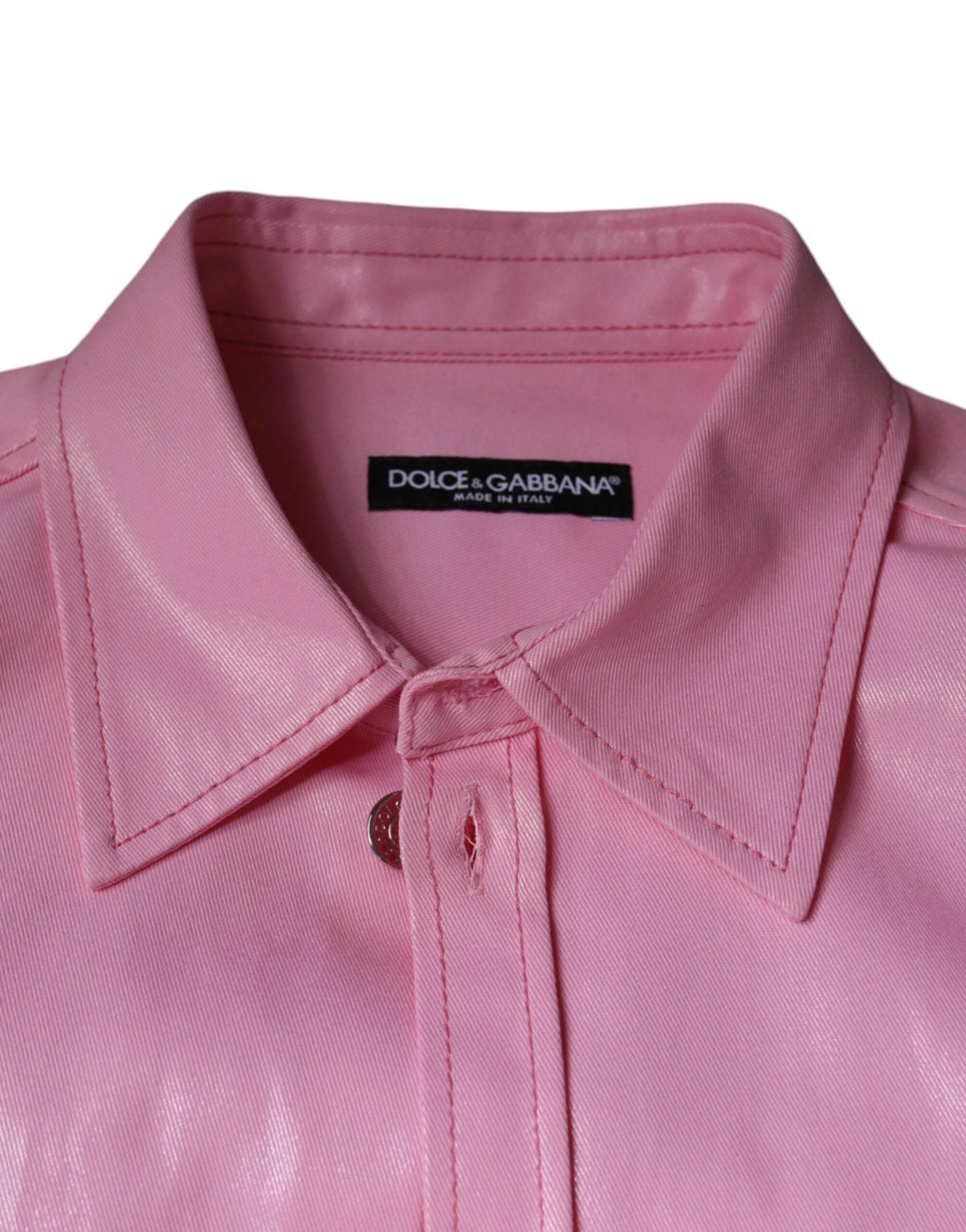 Dolce & Gabbana Pink Cotton Collared Button Down Shirt - Hilstor