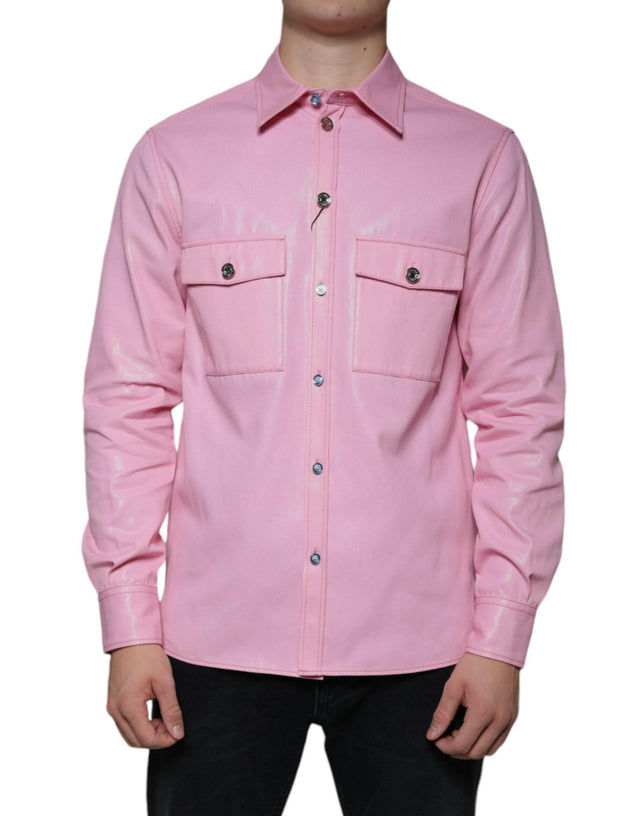 Dolce & Gabbana Pink Cotton Collared Button Down Shirt - Hilstor