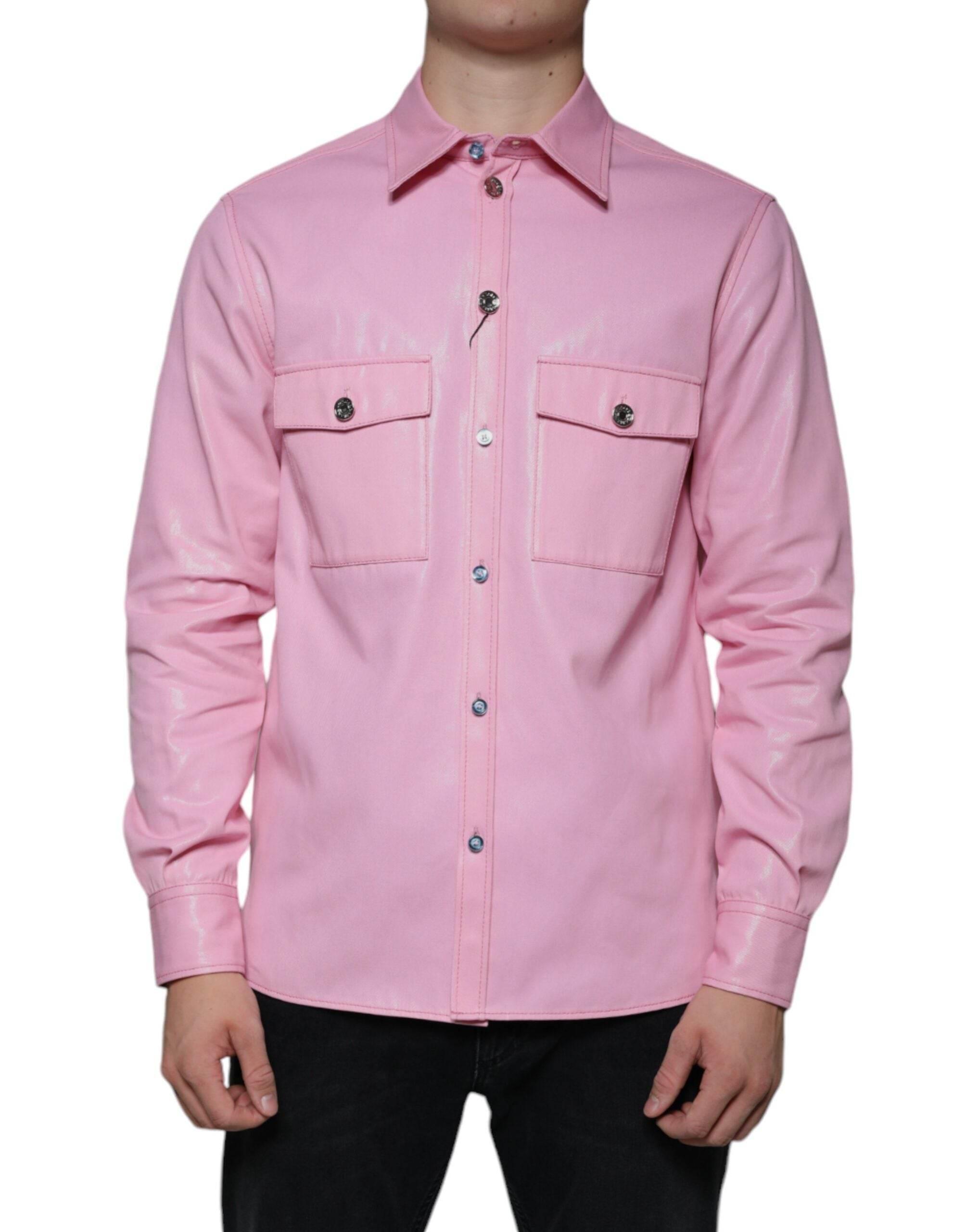 Dolce & Gabbana Pink Cotton Collared Button Down Shirt - Hilstor