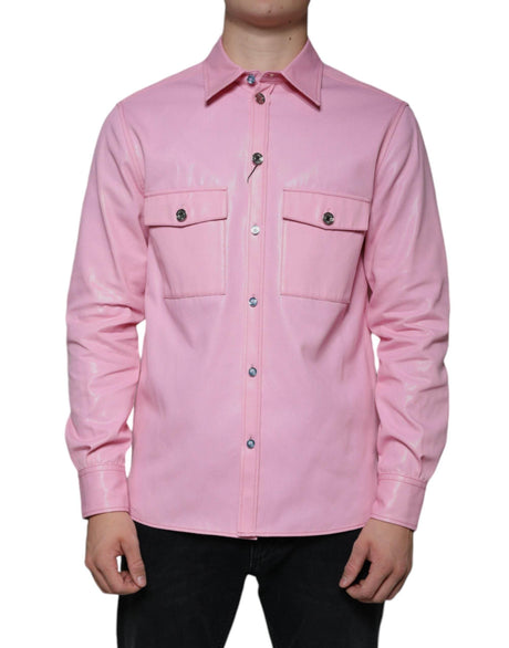 Dolce & Gabbana Pink Cotton Collared Button Down Shirt - Hilstor