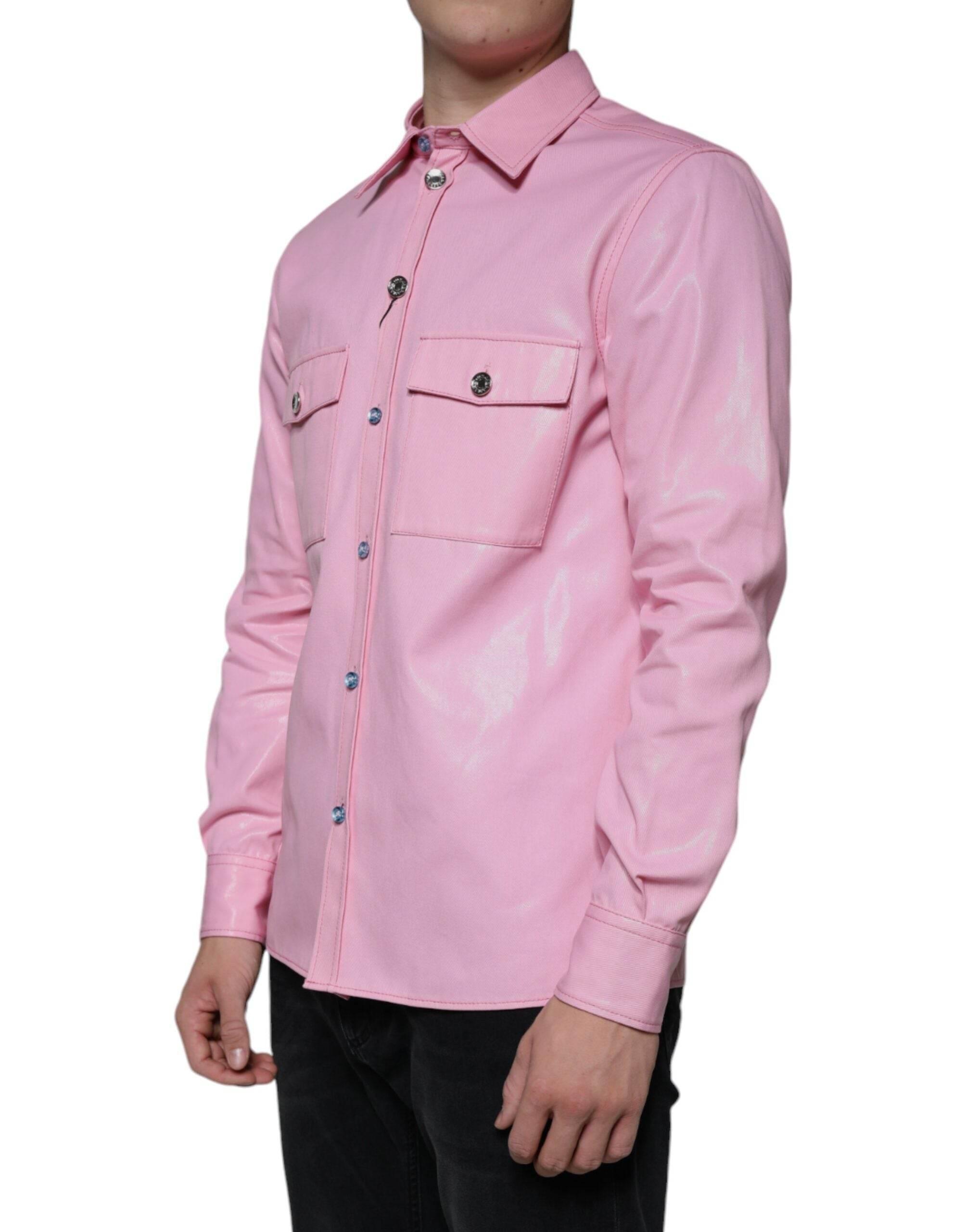 Dolce & Gabbana Pink Cotton Collared Button Down Shirt - Hilstor