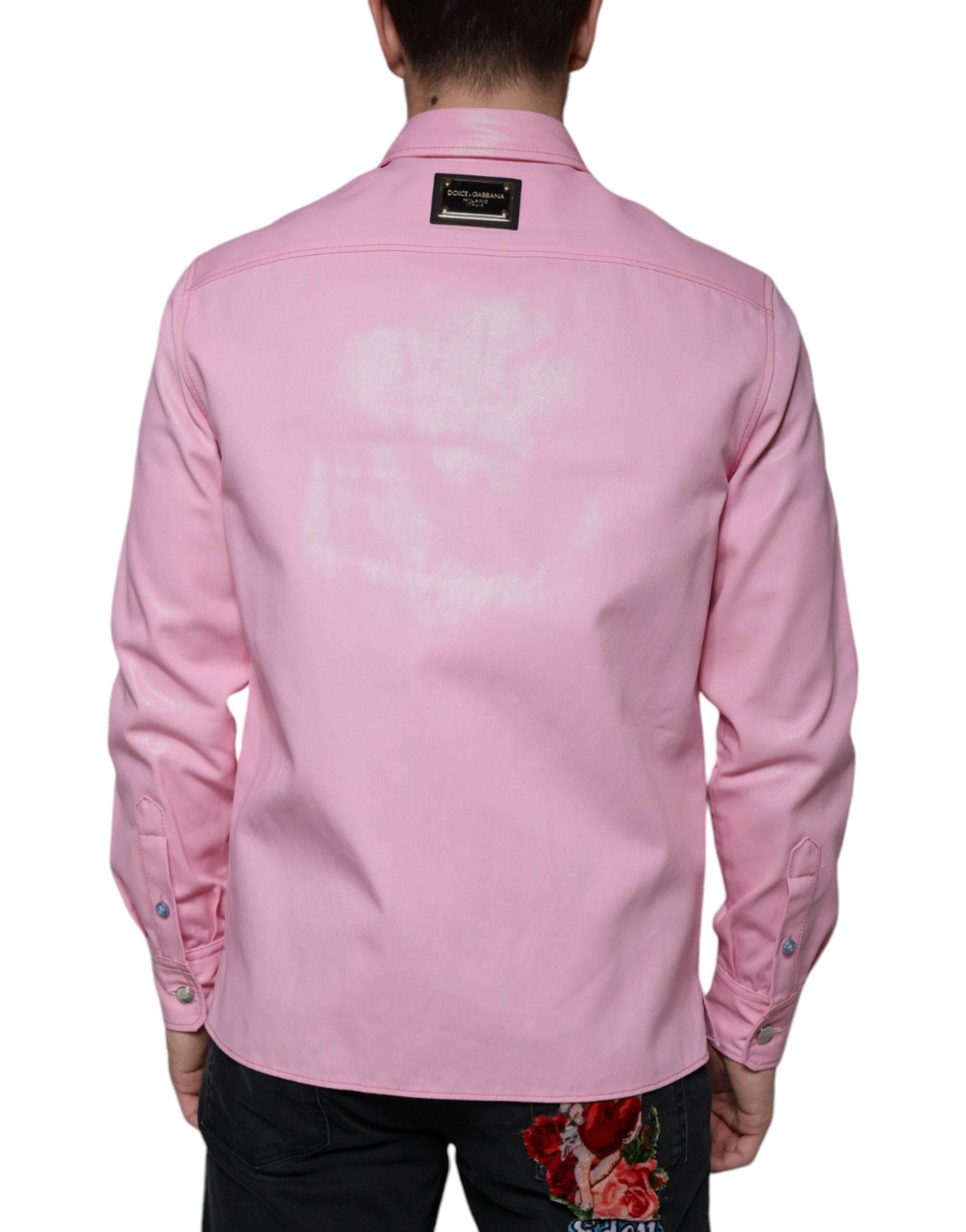 Dolce & Gabbana Pink Cotton Collared Button Down Shirt - Hilstor