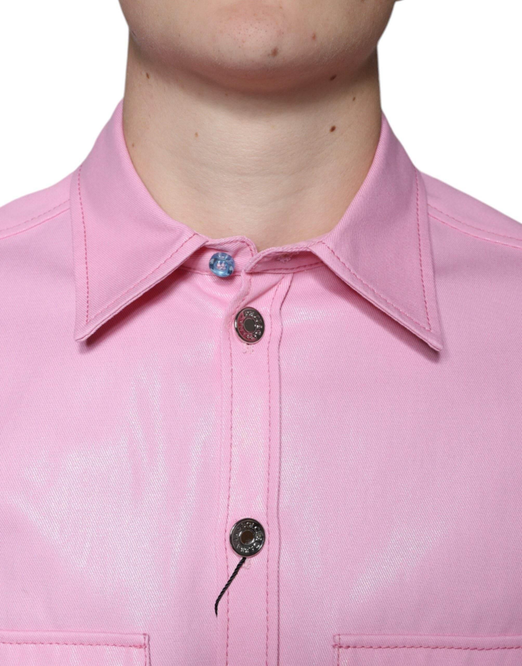 Dolce & Gabbana Pink Cotton Collared Button Down Shirt - Hilstor