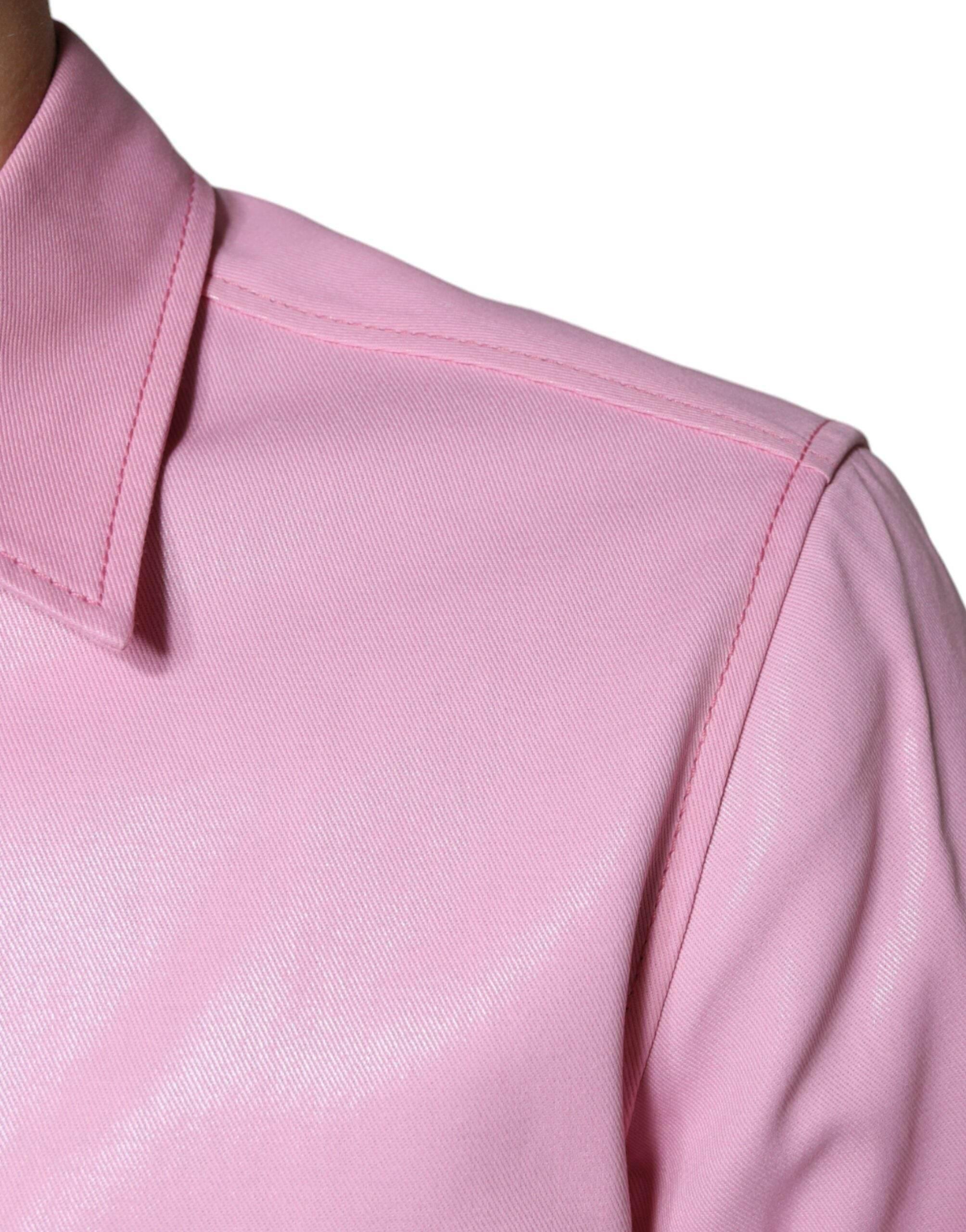 Dolce & Gabbana Pink Cotton Collared Button Down Shirt - Hilstor