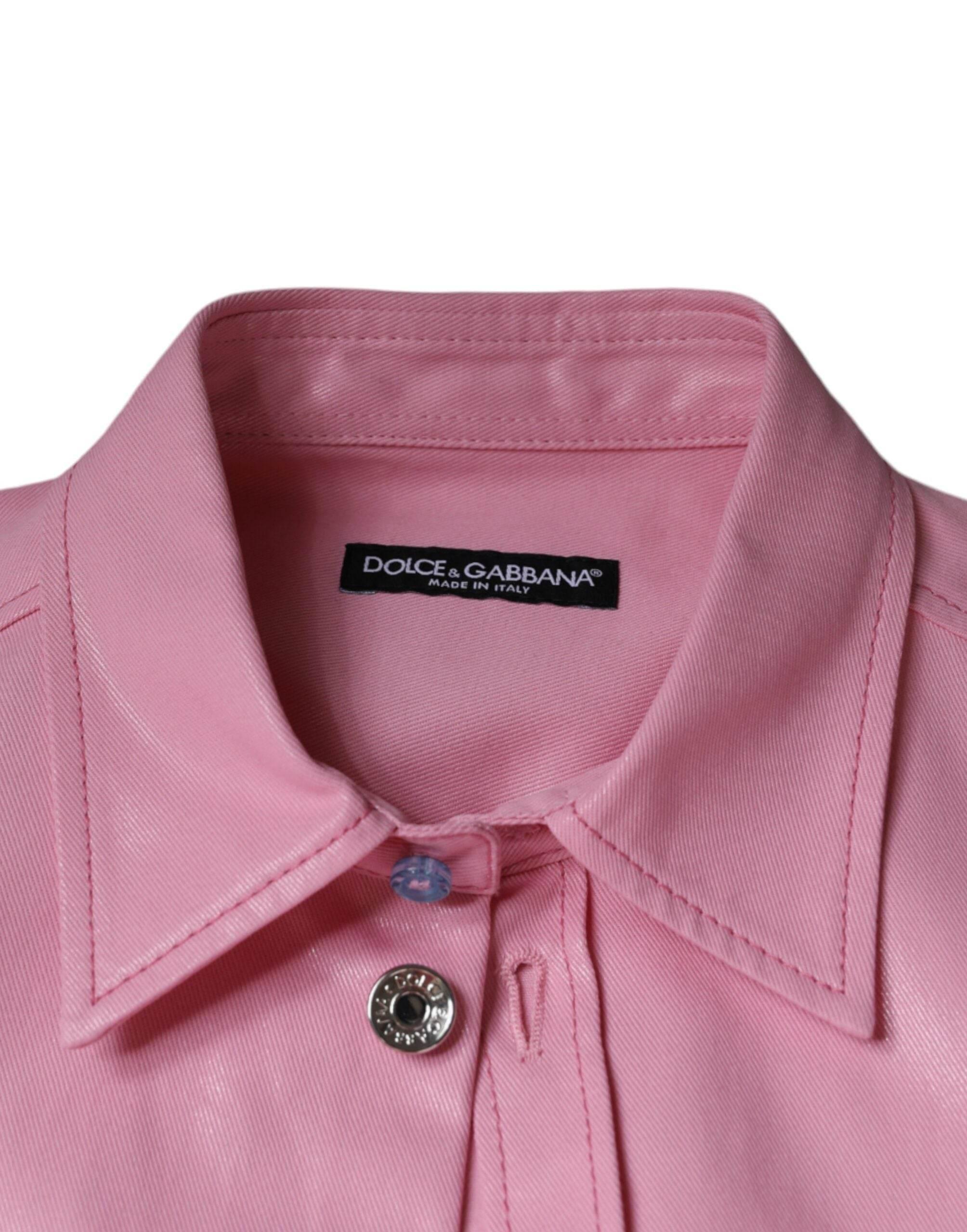 Dolce & Gabbana Pink Cotton Collared Button Down Shirt - Hilstor