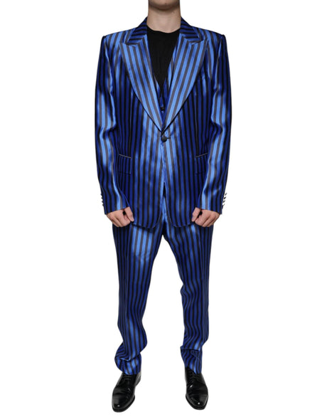 Dolce & Gabbana Metallic Blue Stripes Formal 3 Piece Suit - Hilstor