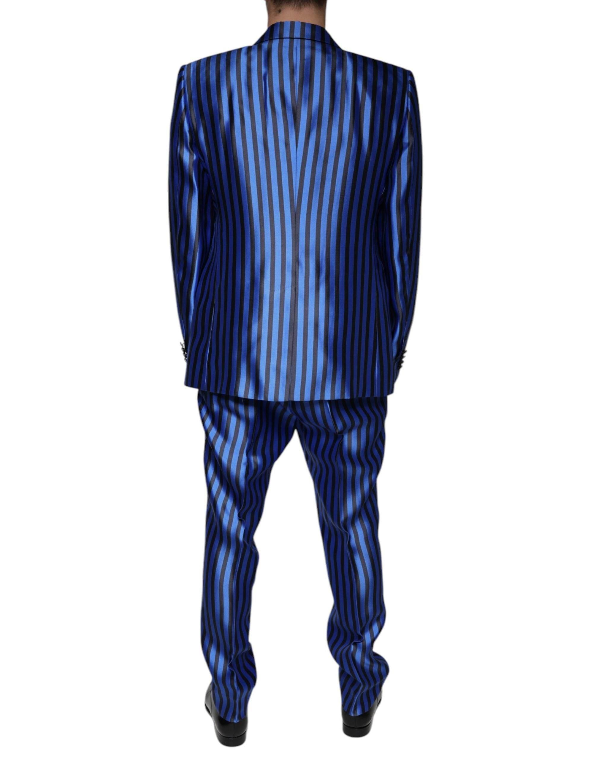 Dolce & Gabbana Metallic Blue Stripes Formal 3 Piece Suit - Hilstor