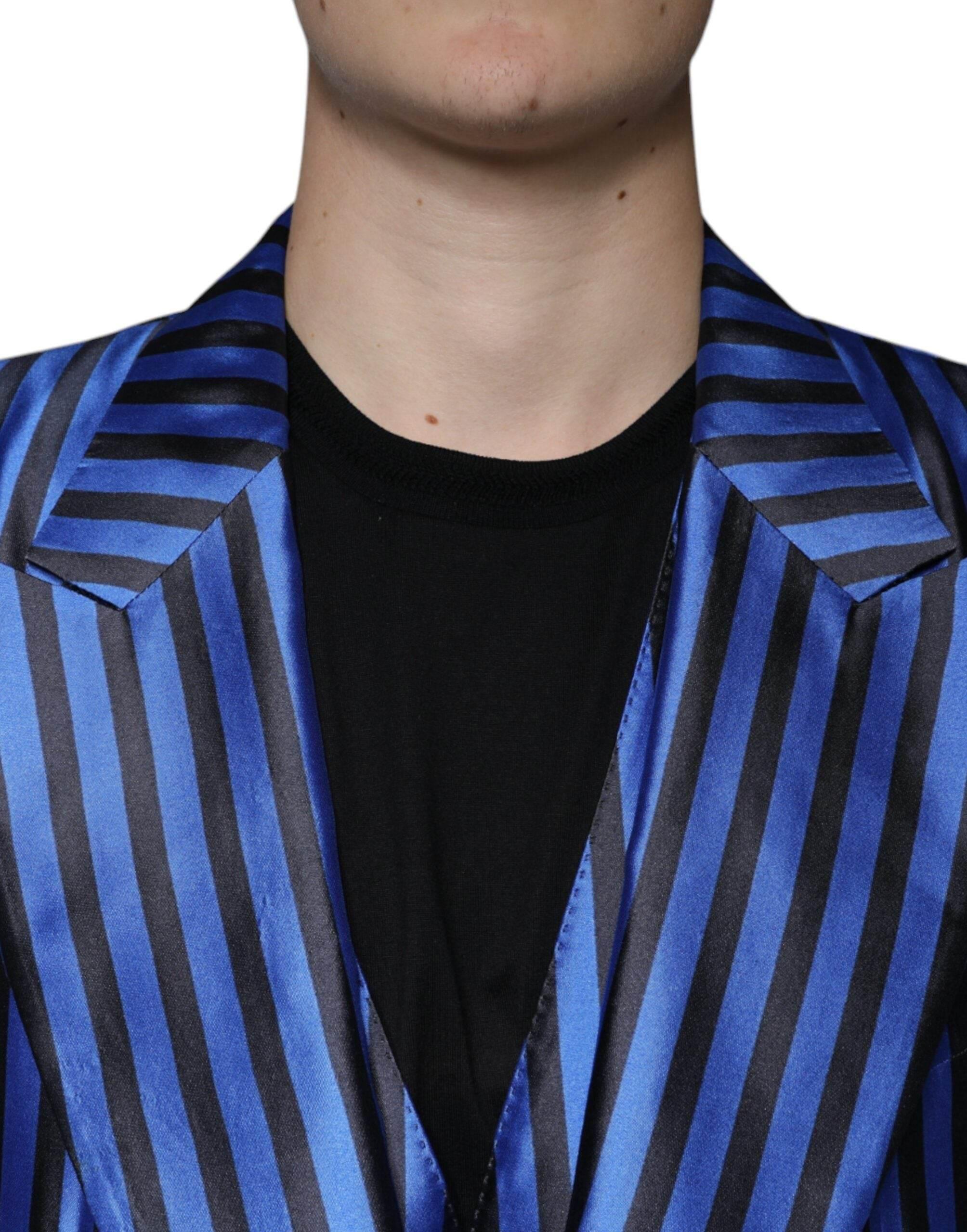 Dolce & Gabbana Metallic Blue Stripes Formal 3 Piece Suit - Hilstor