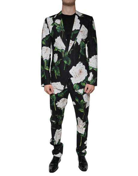 Dolce & Gabbana Black Rose Cotton Men Formal 2 Piece Suit - Hilstor