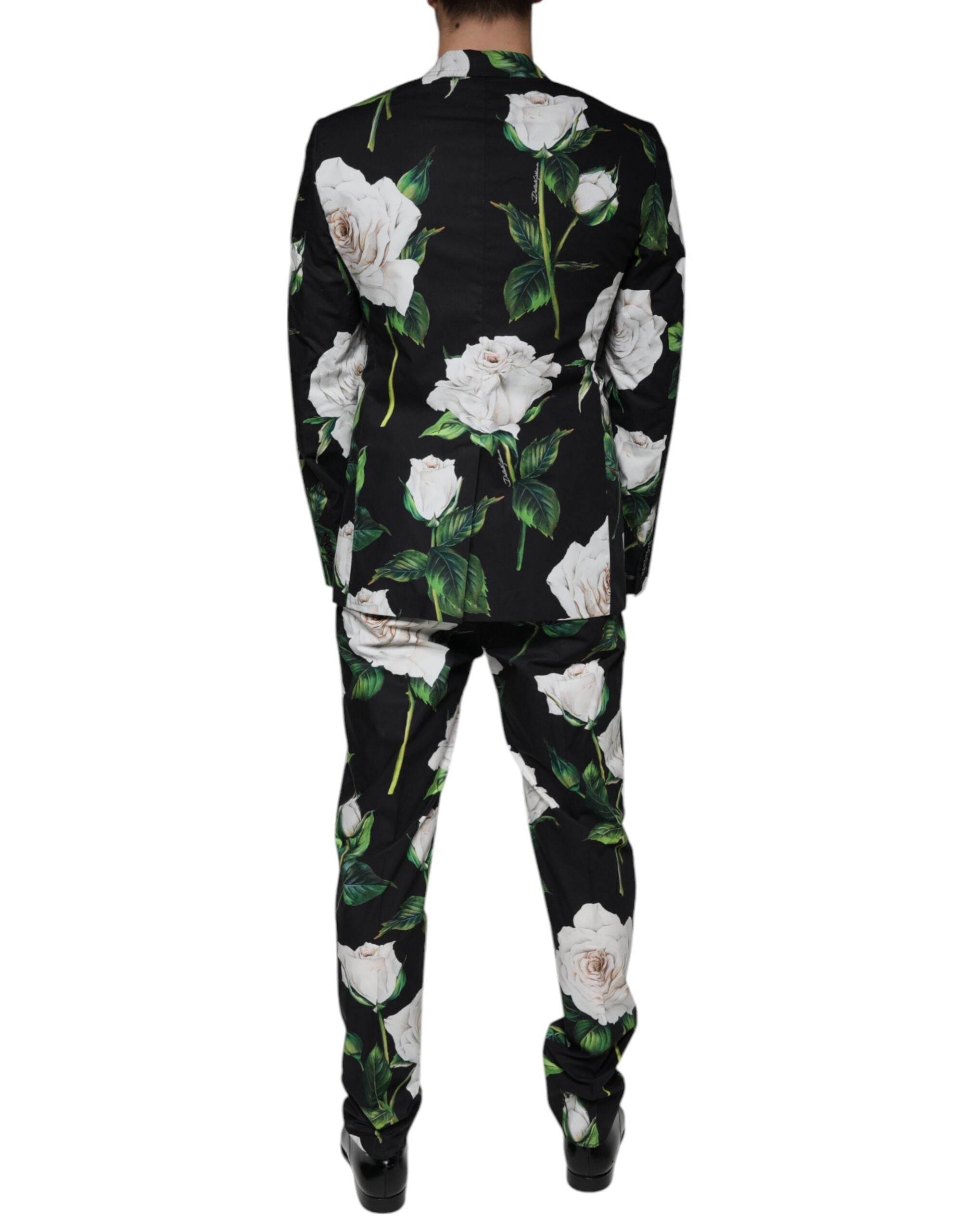 Dolce & Gabbana Black Rose Cotton Men Formal 2 Piece Suit - Hilstor