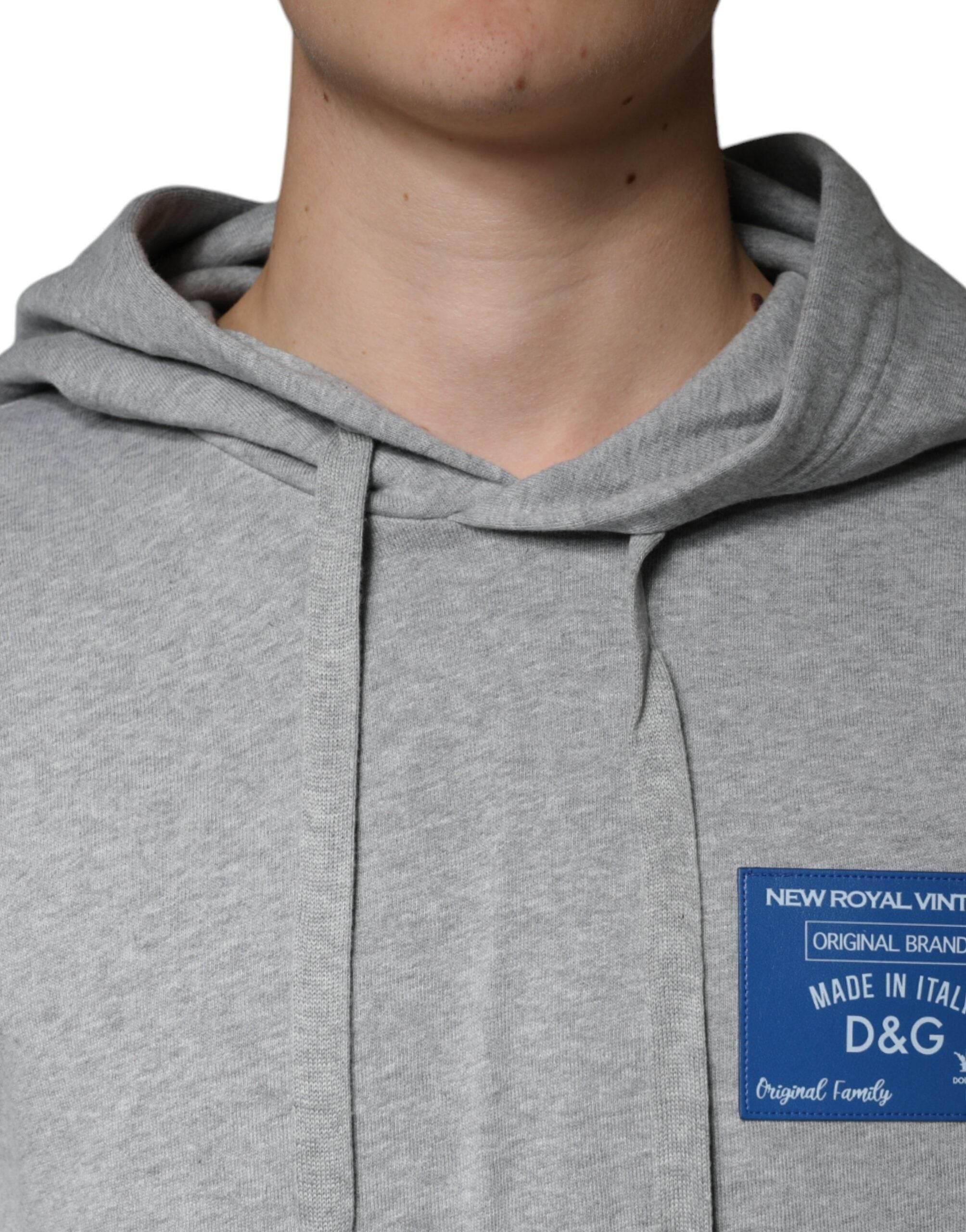 Dolce & Gabbana Gray Cotton Logo Hooded Sweatshirt Sweater - Hilstor