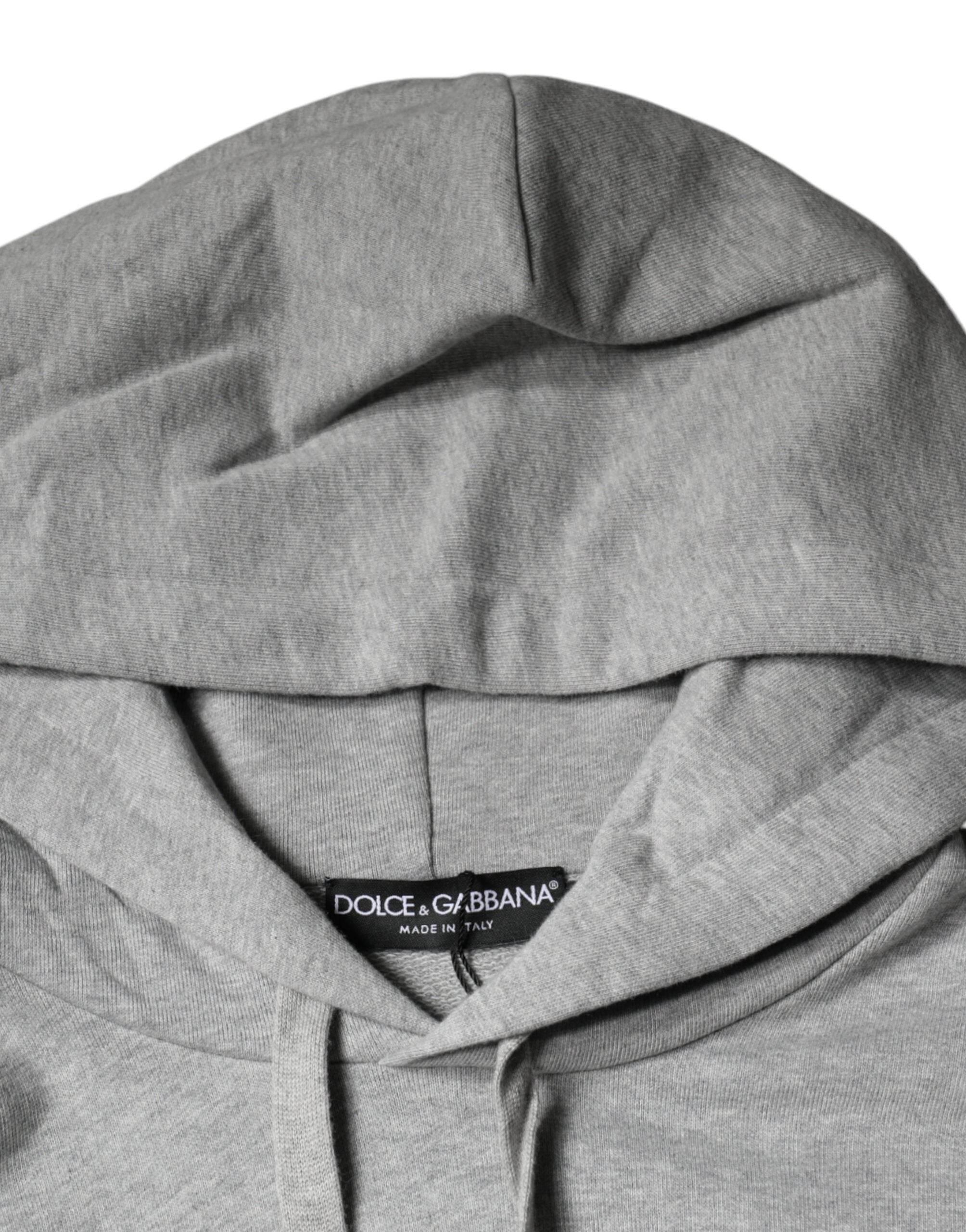 Dolce & Gabbana Gray Cotton Logo Hooded Sweatshirt Sweater - Hilstor