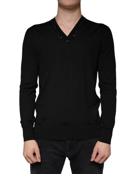 Dolce & Gabbana Black Embellished V-neck Pullover Sweater - Hilstor