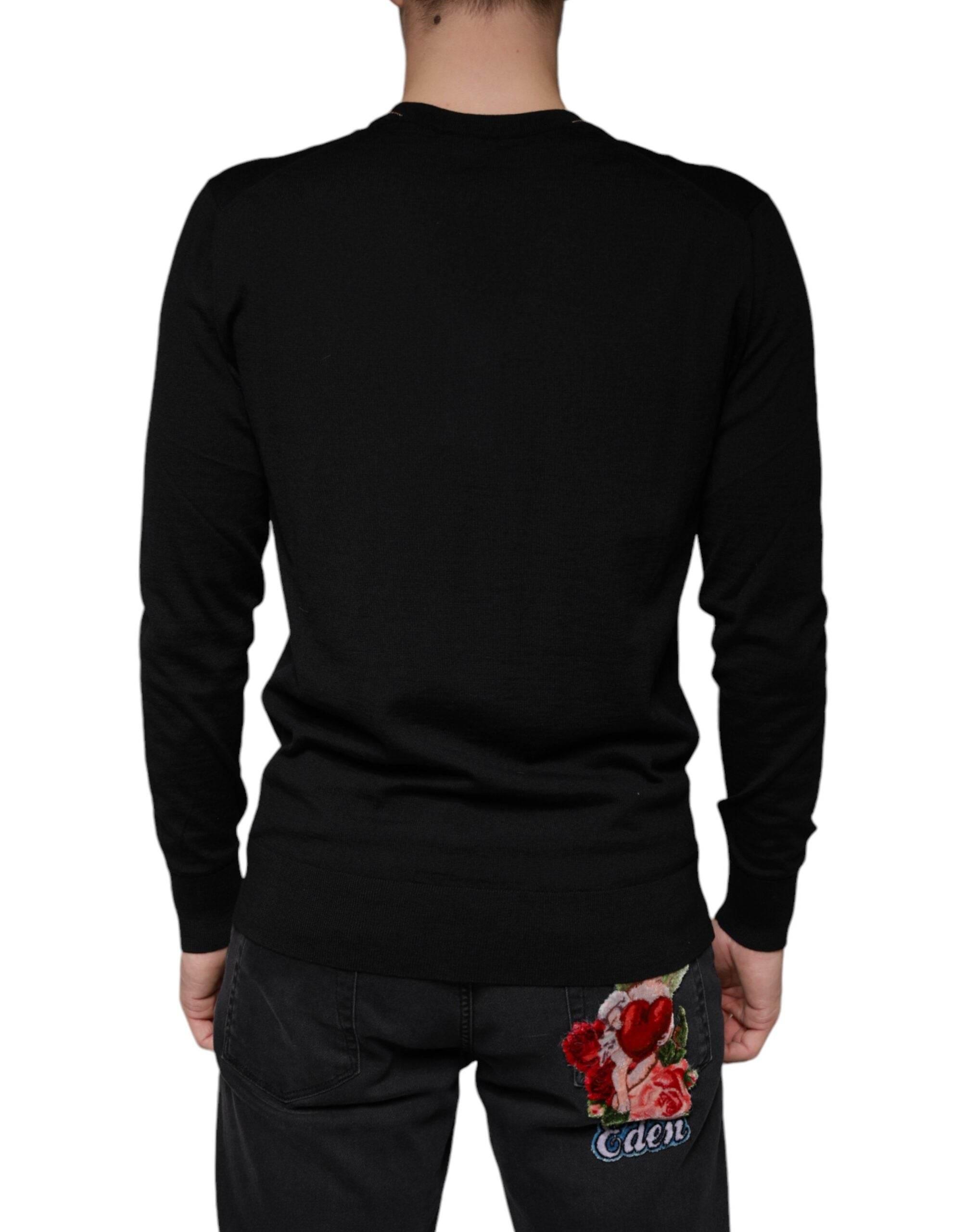 Dolce & Gabbana Black Embellished V-neck Pullover Sweater - Hilstor