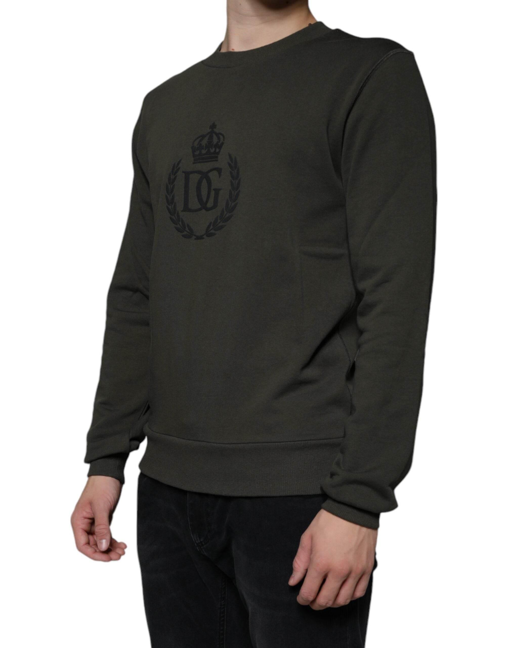 Dolce & Gabbana Army Green DG Crown Crew Neck Pullover Sweater - Hilstor