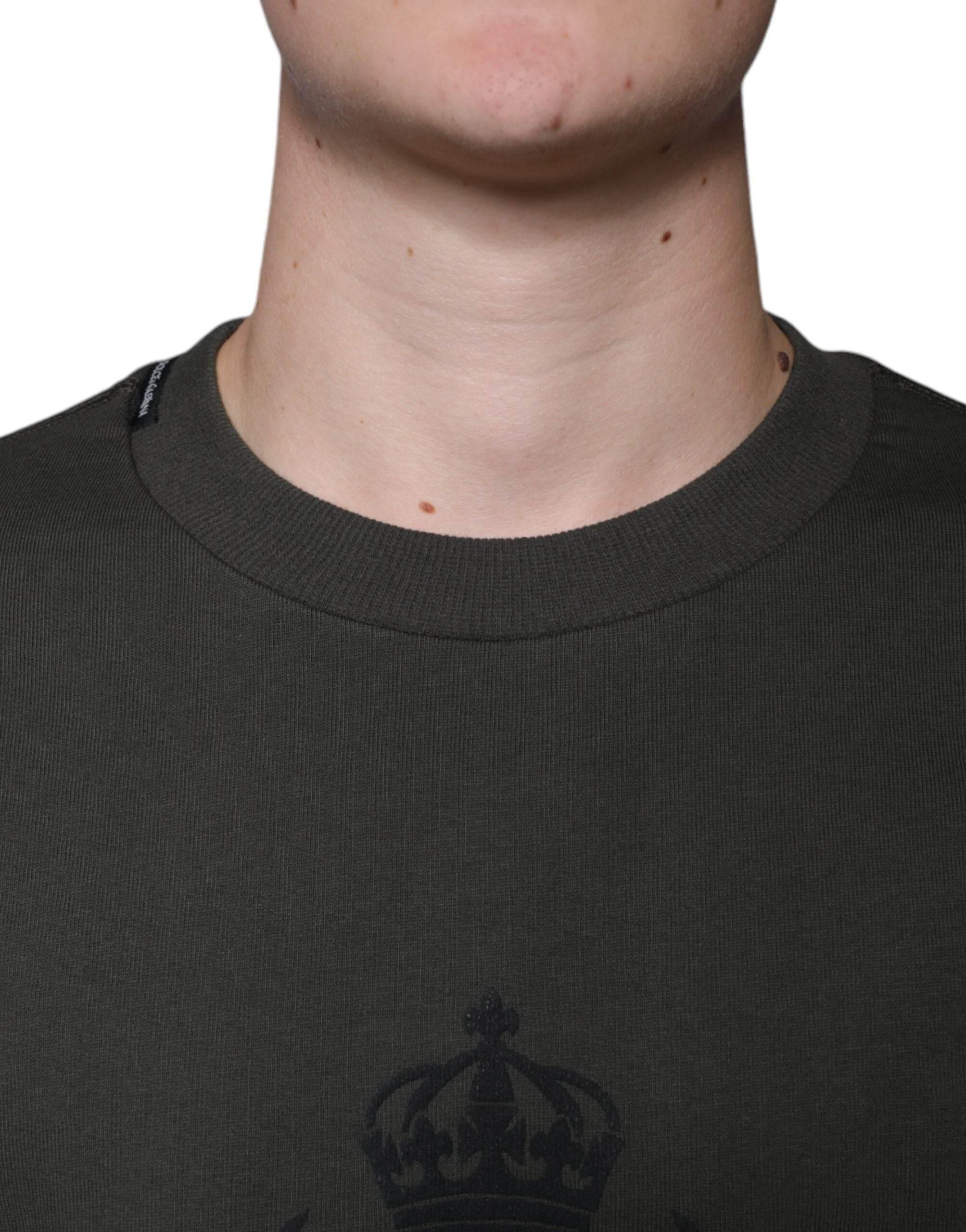 Dolce & Gabbana Army Green DG Crown Crew Neck Pullover Sweater - Hilstor