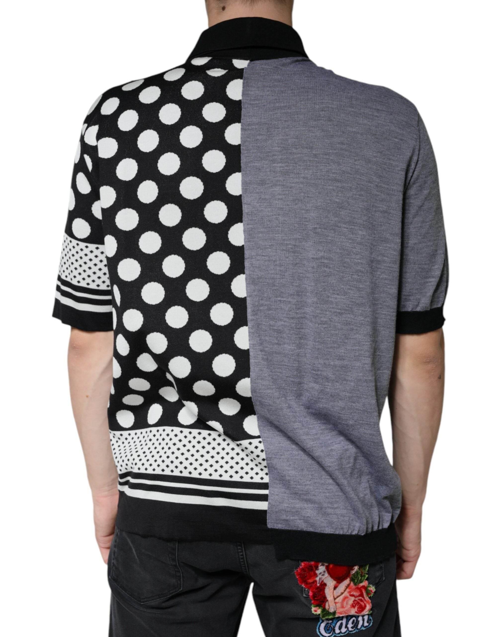 Dolce & Gabbana Black White Polka Dot Collared Polo T-shirt - Hilstor