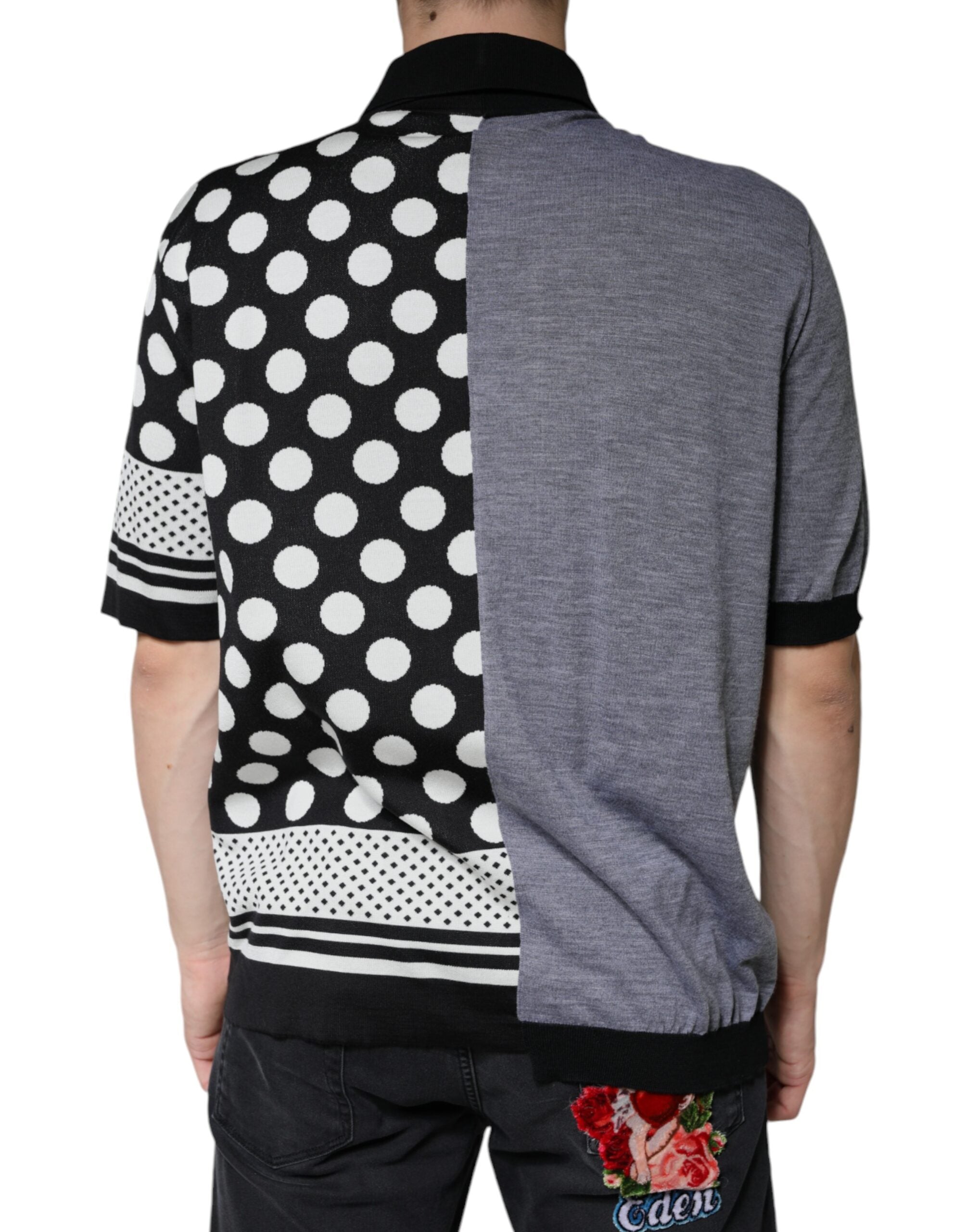 Dolce &amp; Gabbana Sort Hvid Polka Dot Collared Polo T-shirt