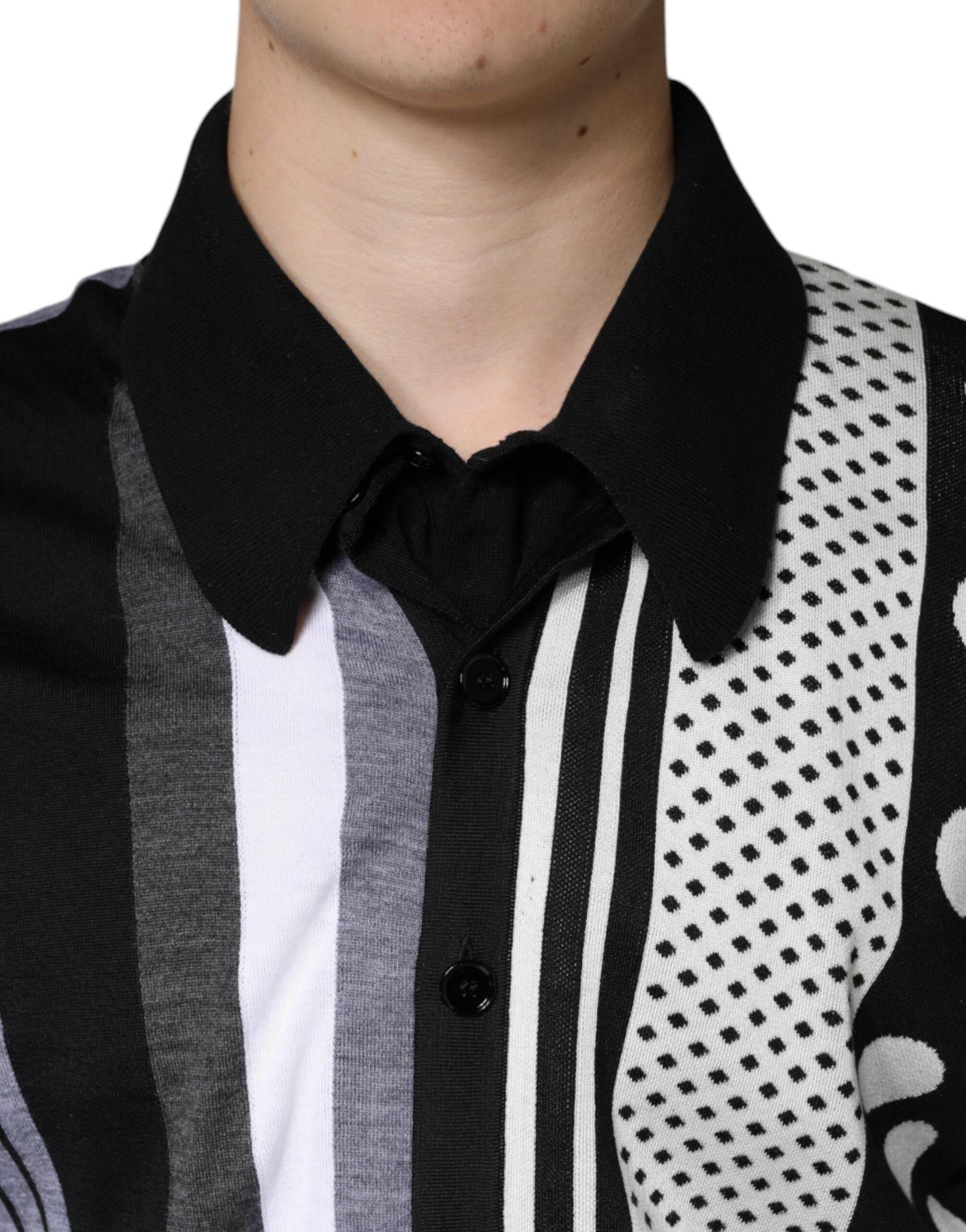 Dolce & Gabbana Black White Polka Dot Collared Polo T-shirt - Hilstor