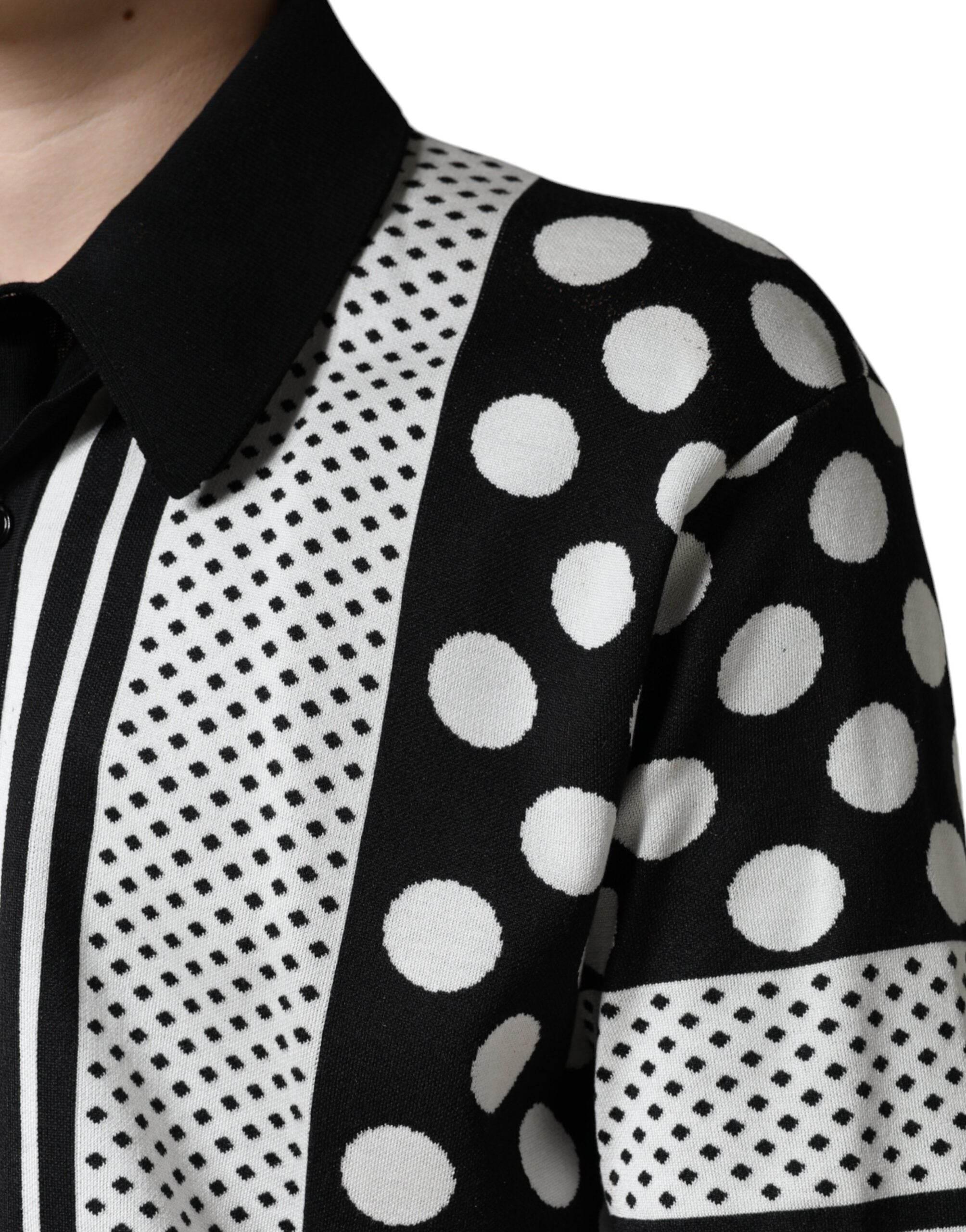 Dolce & Gabbana Black White Polka Dot Collared Polo T-shirt - Hilstor