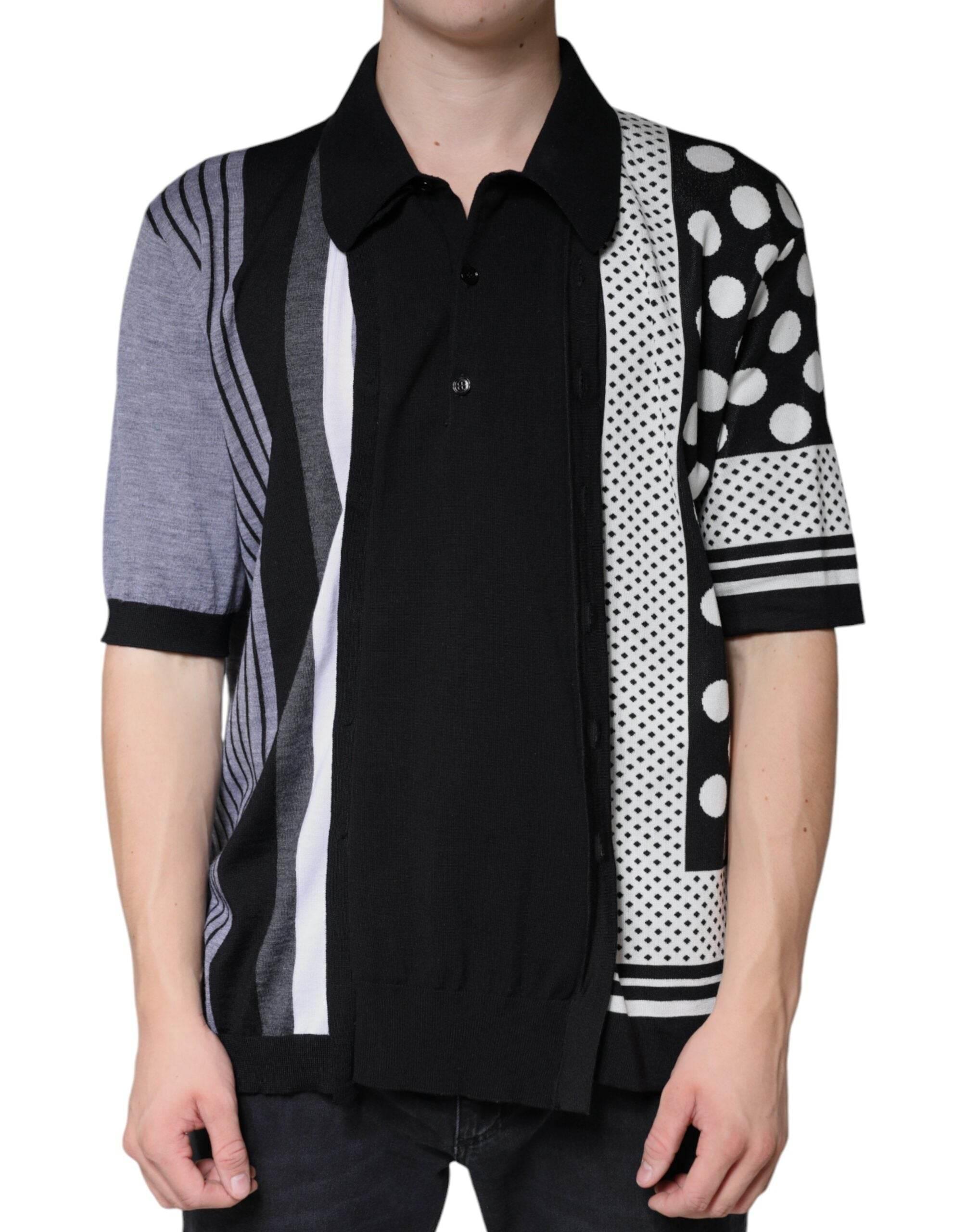 Dolce & Gabbana Black White Polka Dot Collared Polo T-shirt - Hilstor