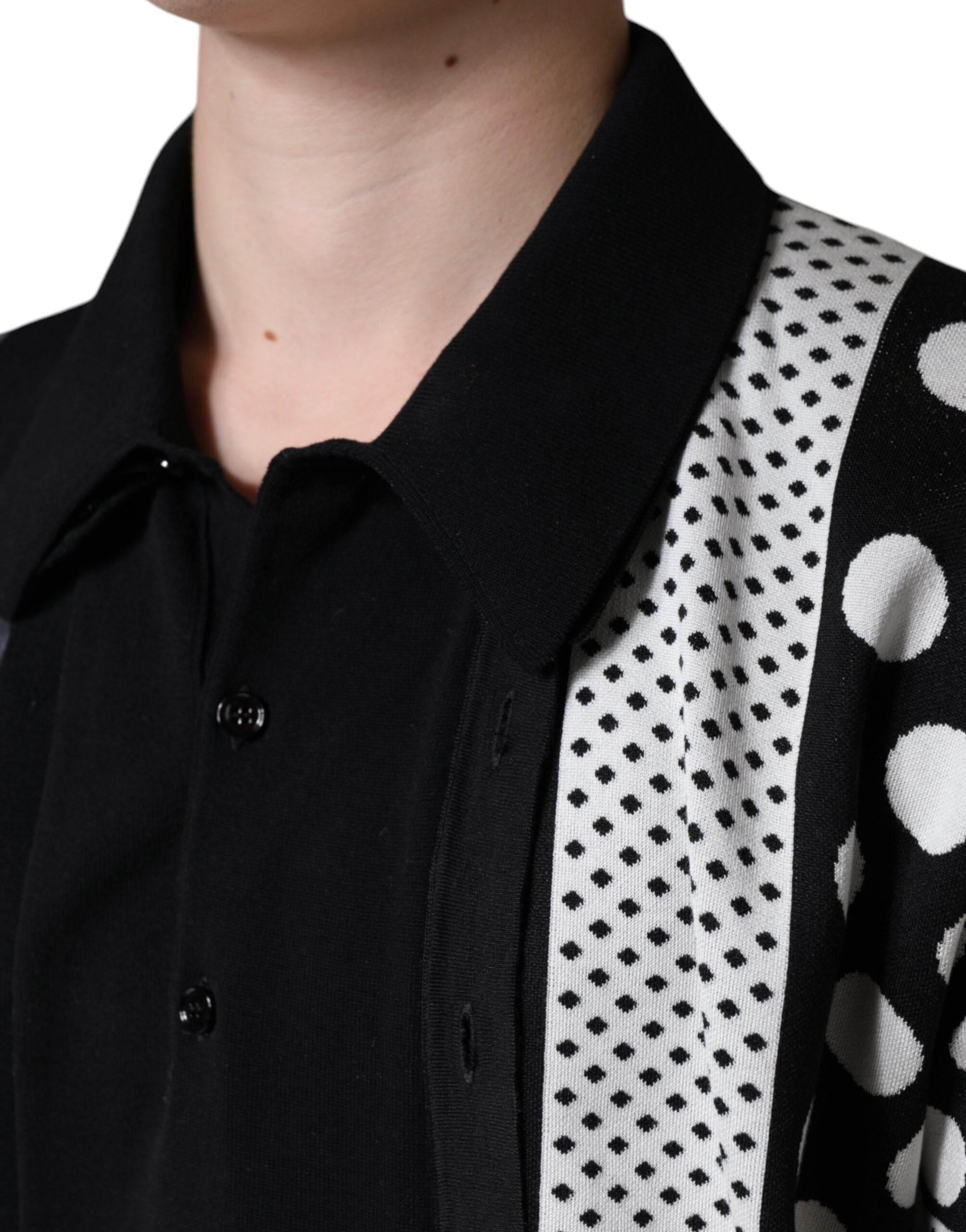 Dolce & Gabbana Black White Polka Dot Collared Polo T-shirt - Hilstor