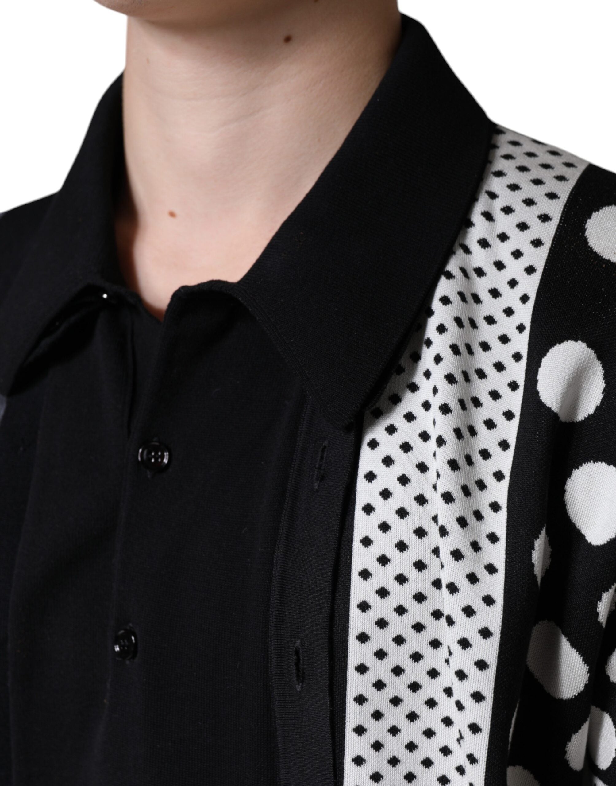 Dolce &amp; Gabbana Sort Hvid Polka Dot Collared Polo T-shirt