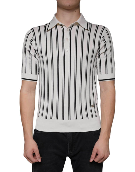 Dolce & Gabbana White Black Stripe Polo Short Sleeve T-shirt - Hilstor