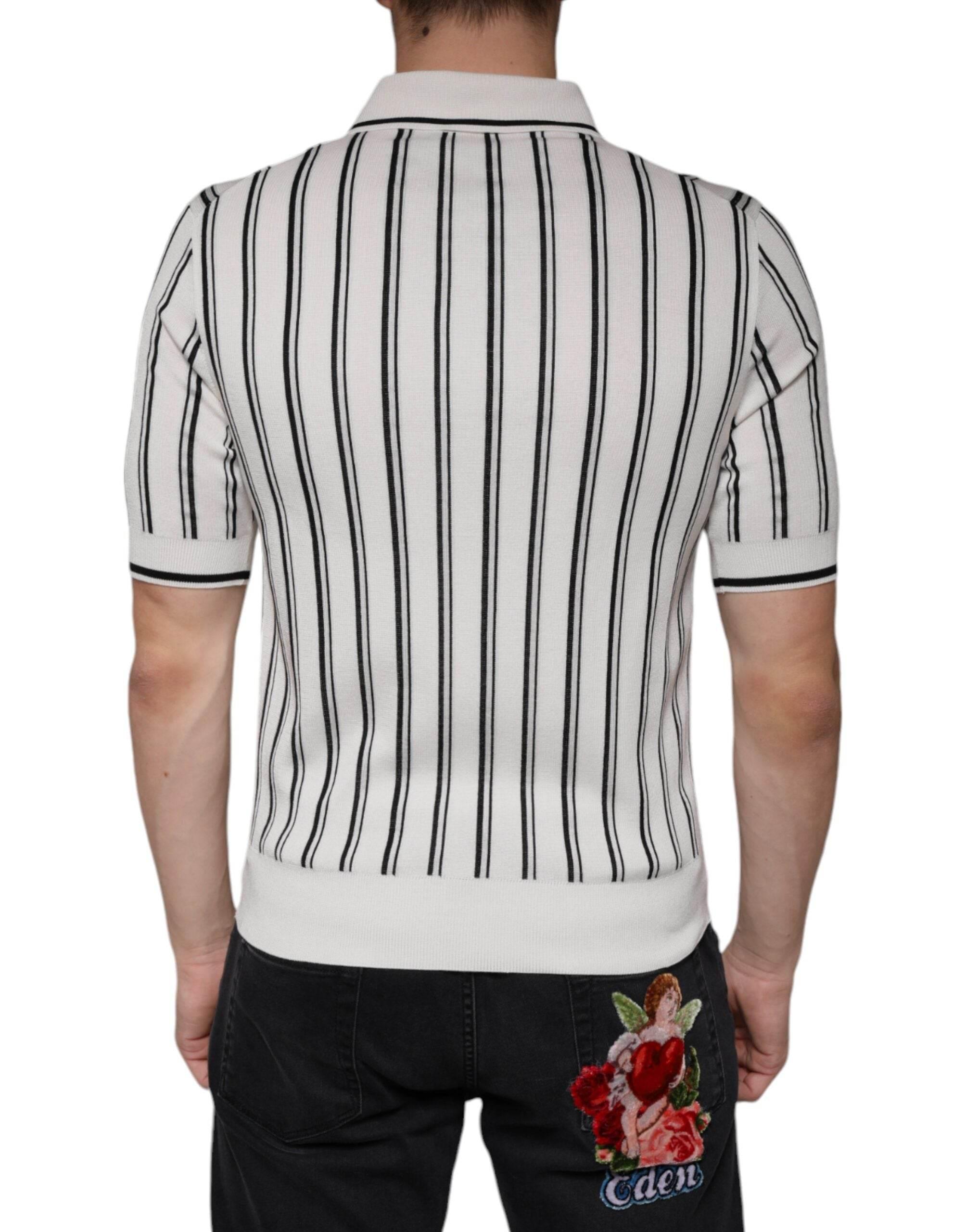 Dolce & Gabbana White Black Stripe Polo Short Sleeve T-shirt - Hilstor