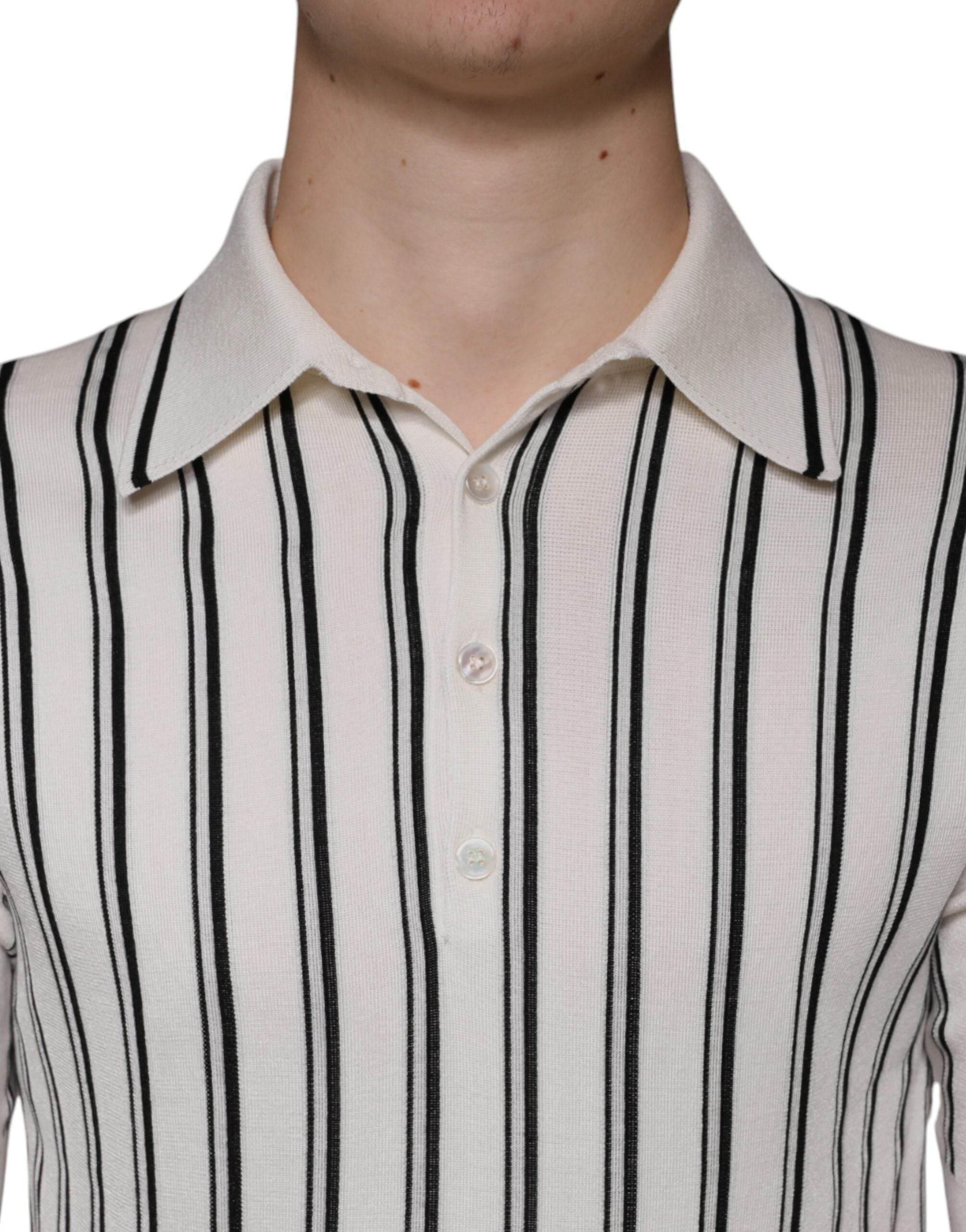Dolce & Gabbana White Black Stripe Polo Short Sleeve T-shirt - Hilstor