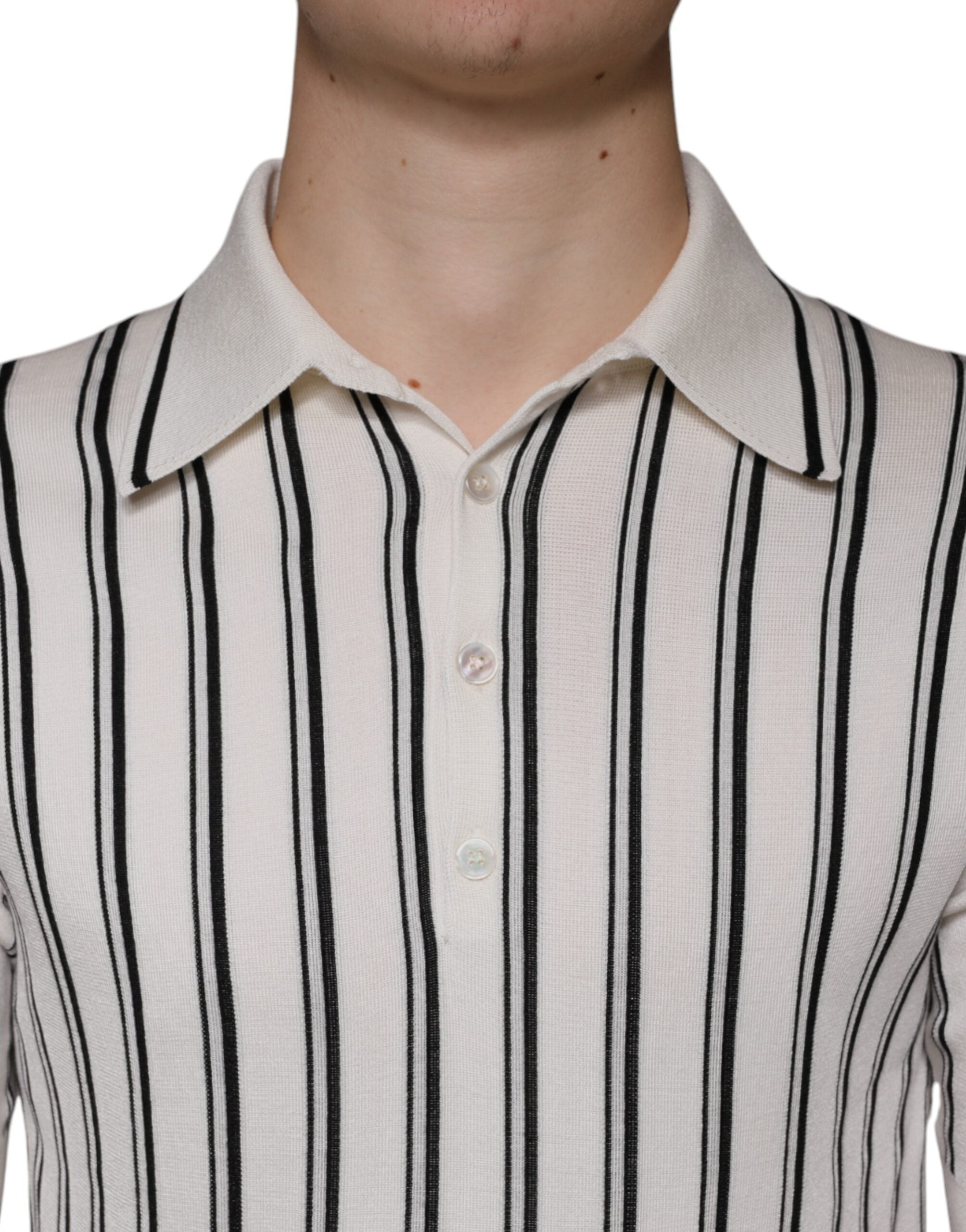 Dolce &amp; Gabbana White Black Stripe Polo Kortærmet T-shirt