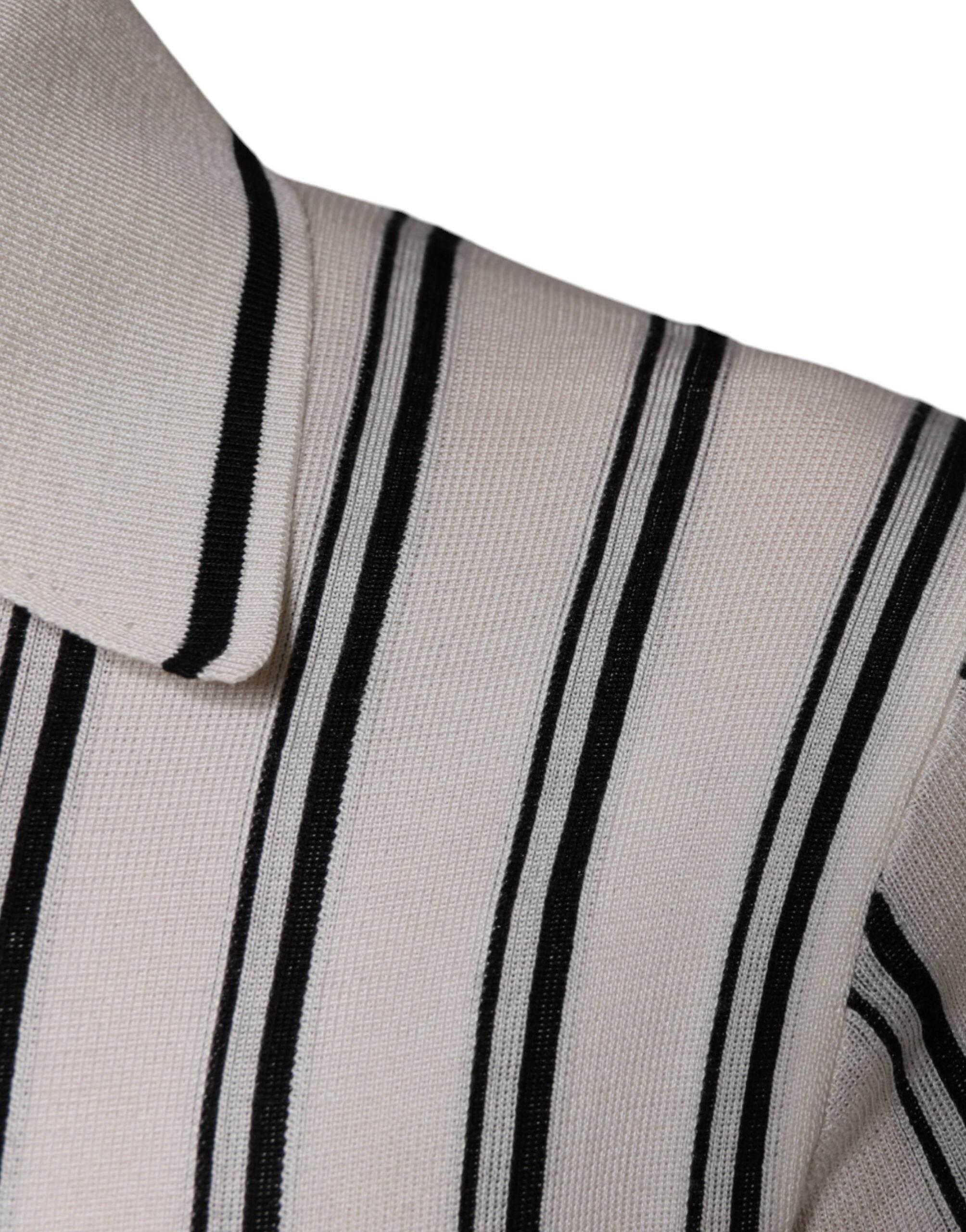 Dolce & Gabbana White Black Stripe Polo Short Sleeve T-shirt - Hilstor