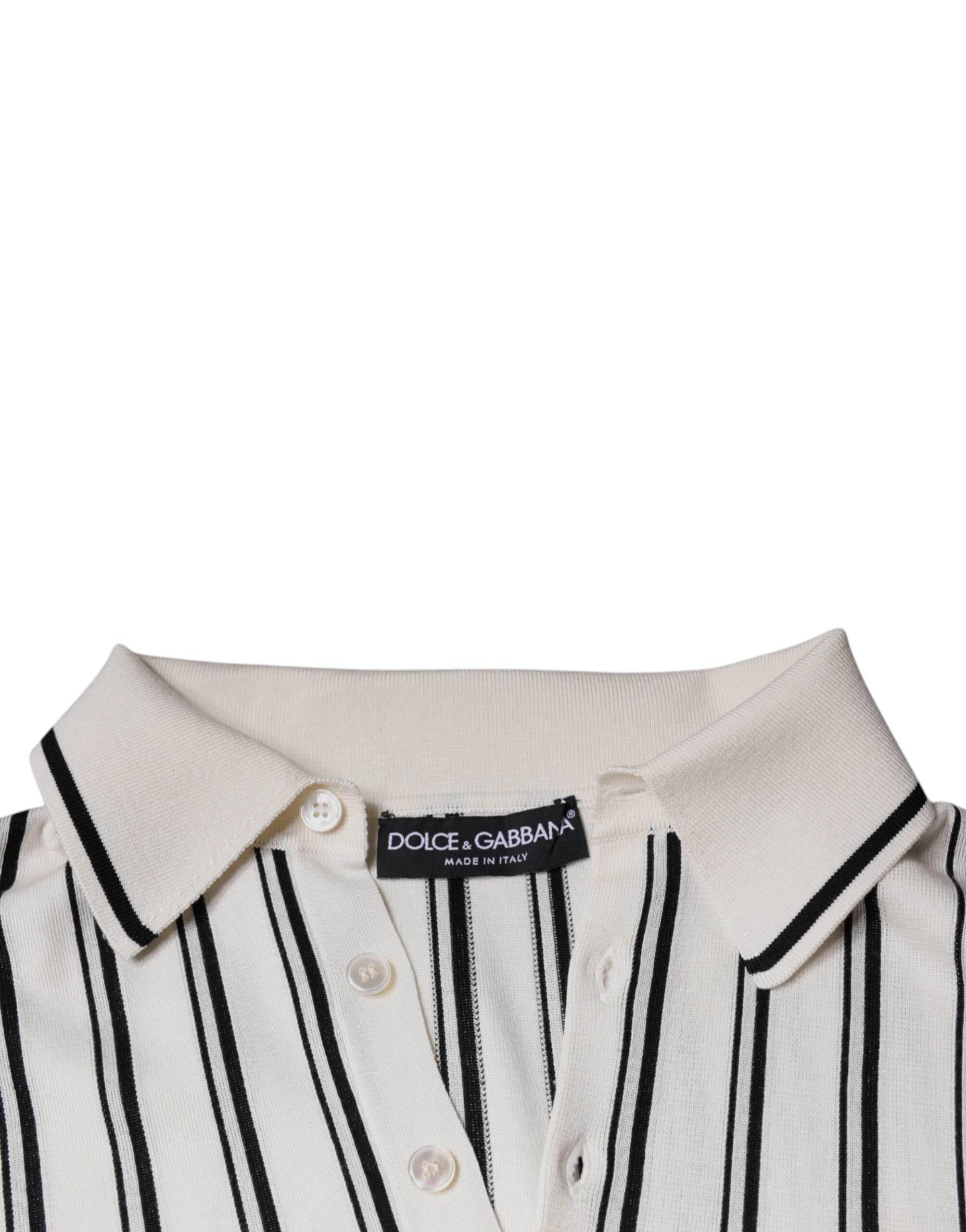 Dolce & Gabbana White Black Stripe Polo Short Sleeve T-shirt - Hilstor