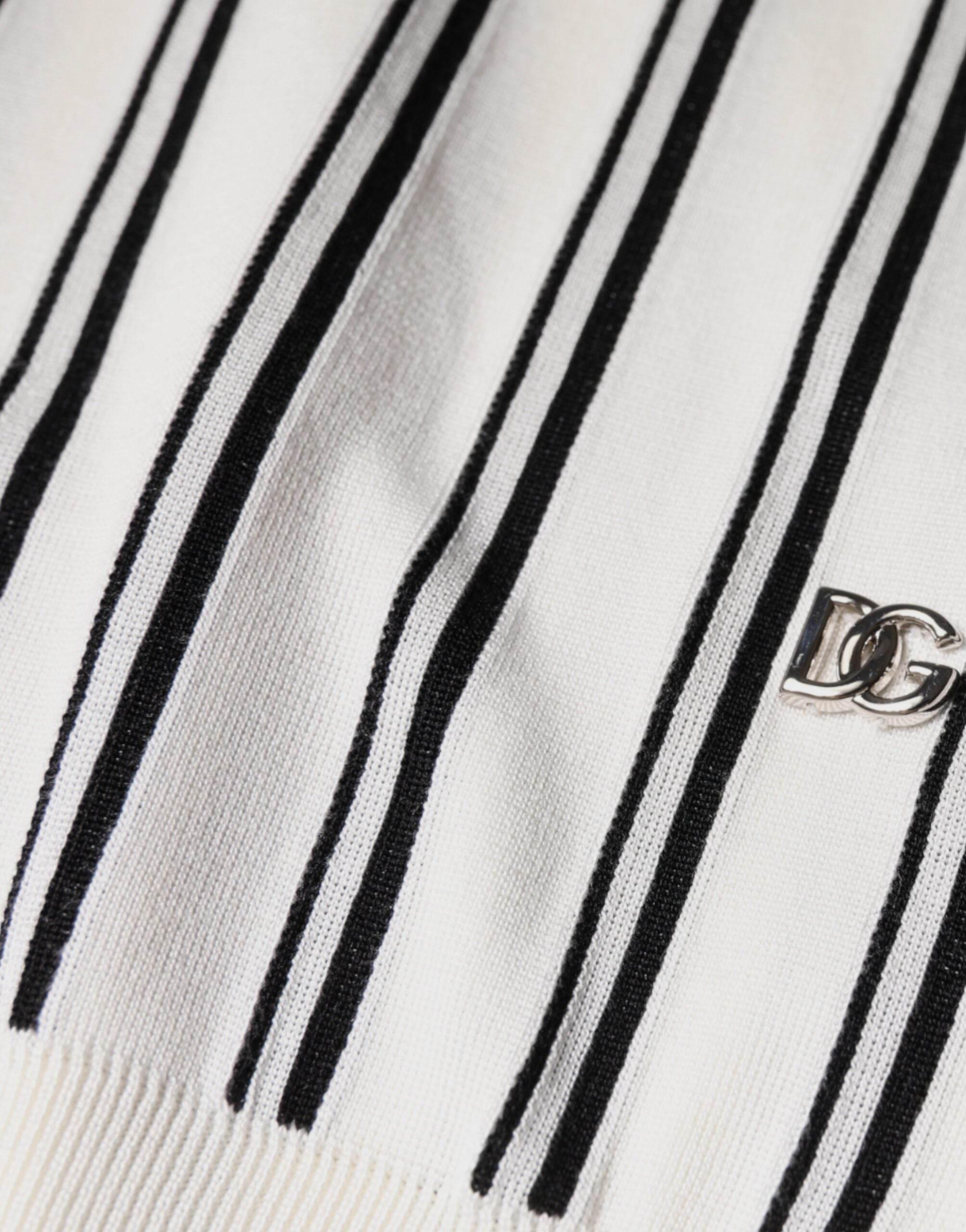 Dolce & Gabbana White Black Stripe Polo Short Sleeve T-shirt - Hilstor