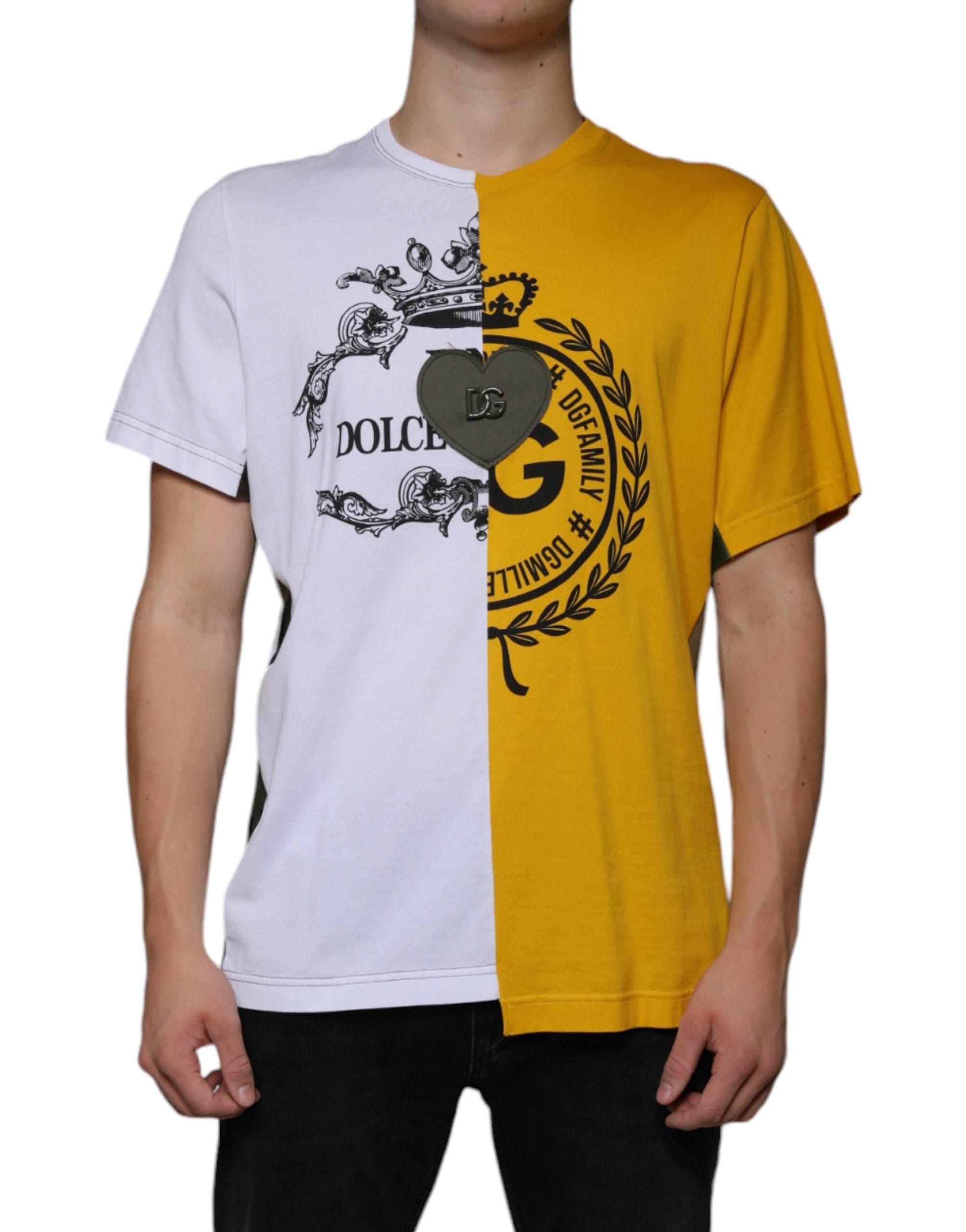 Dolce & Gabbana White Yellow Logo Print Short Sleeve T-shirt - Hilstor