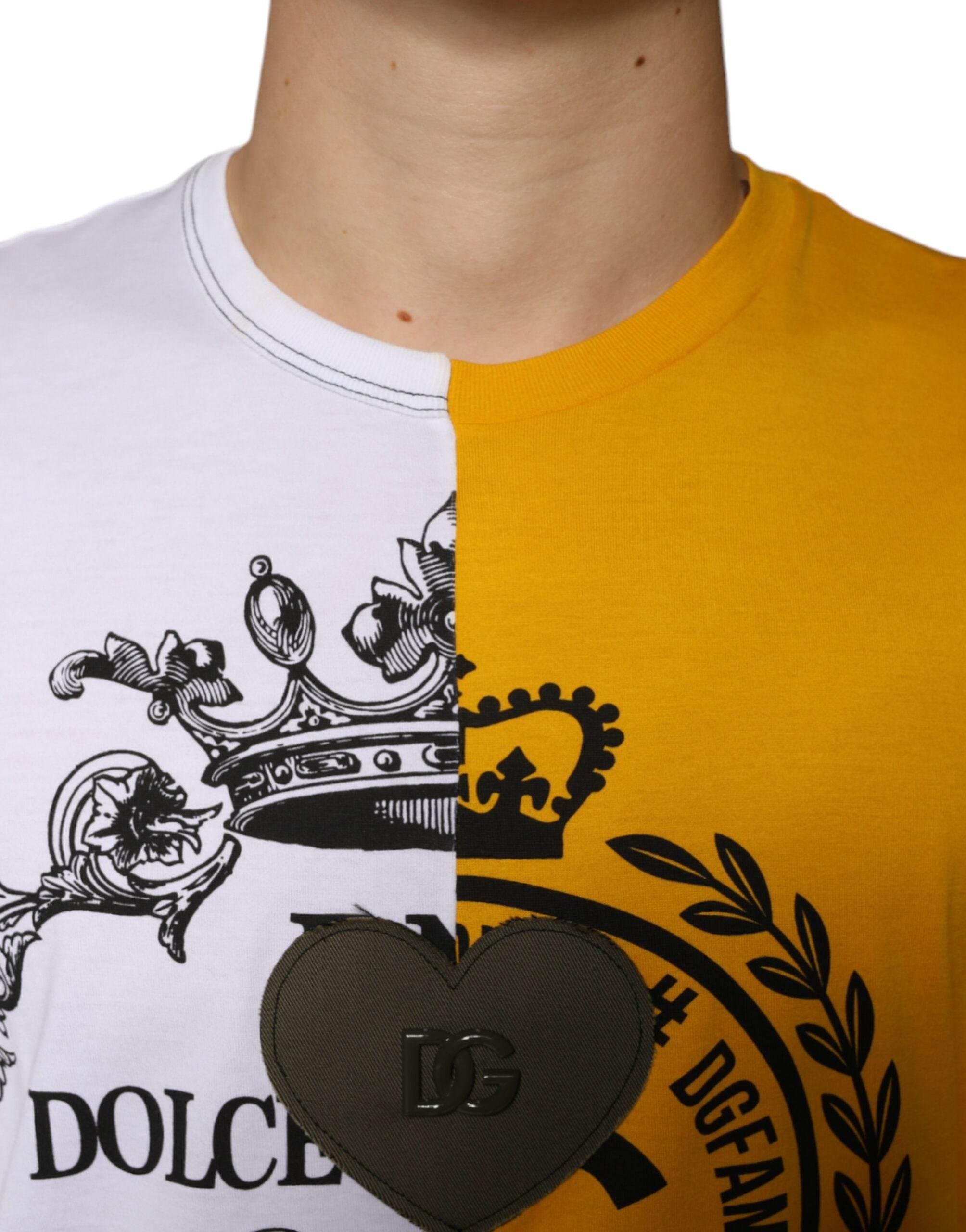 Dolce & Gabbana White Yellow Logo Print Short Sleeve T-shirt - Hilstor