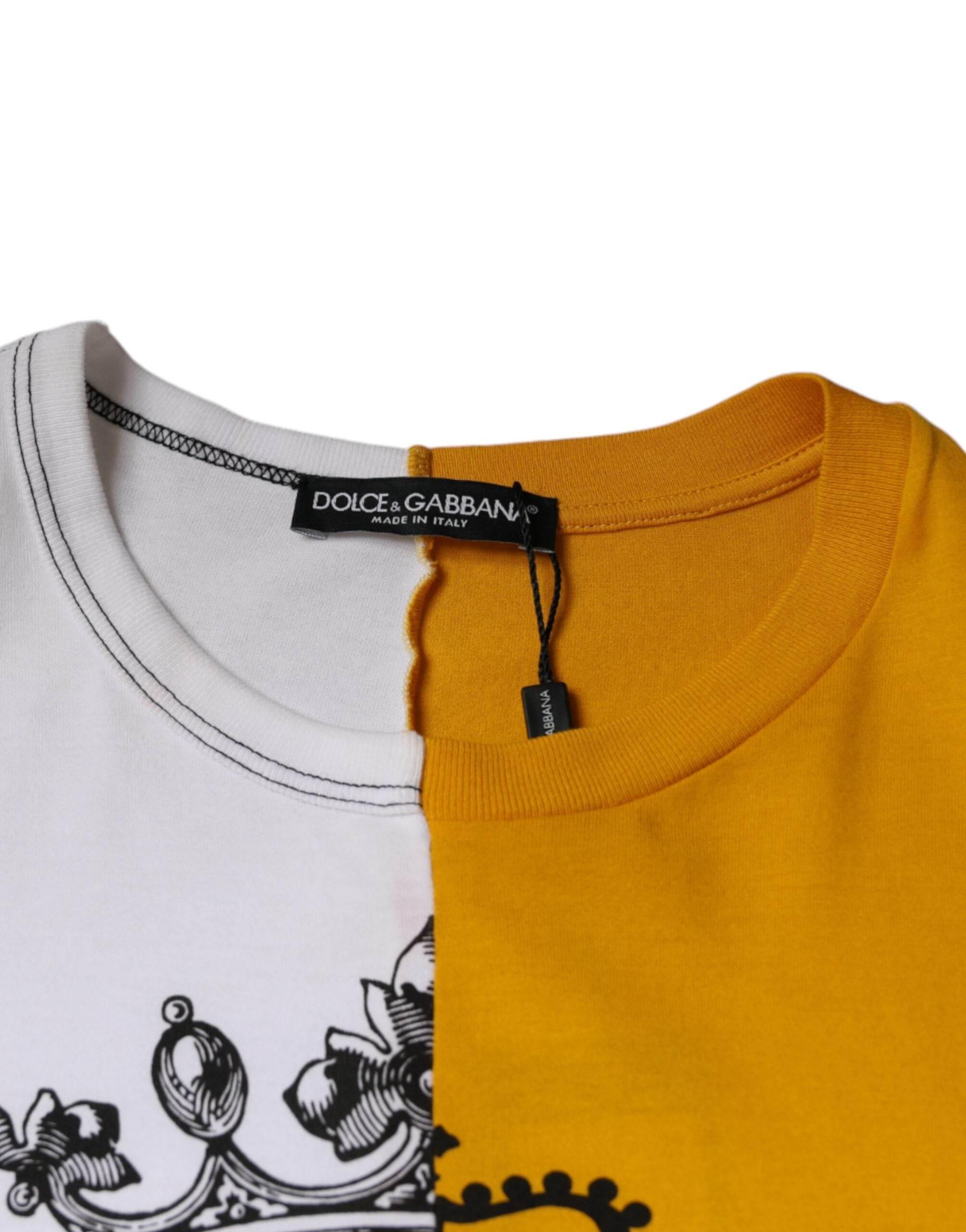 Dolce & Gabbana White Yellow Logo Print Short Sleeve T-shirt - Hilstor