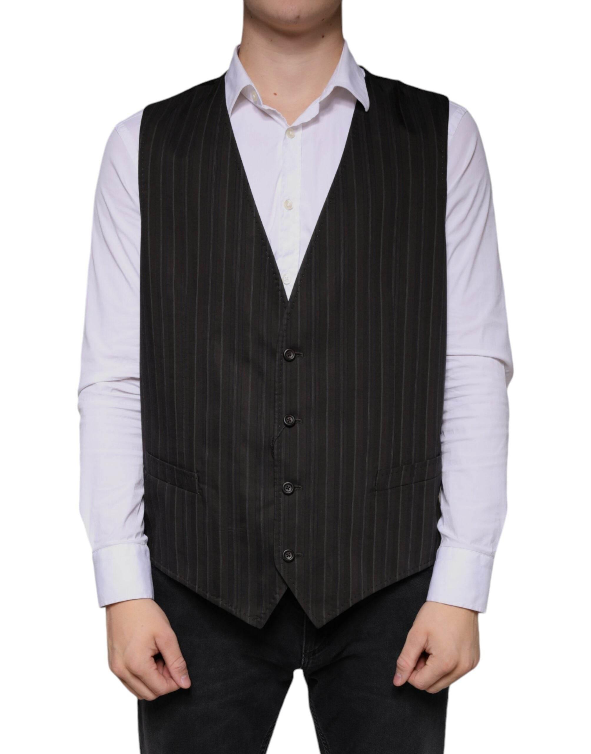 Dolce & Gabbana Black Cotton Waistcoat Dress Formal Vest - Hilstor