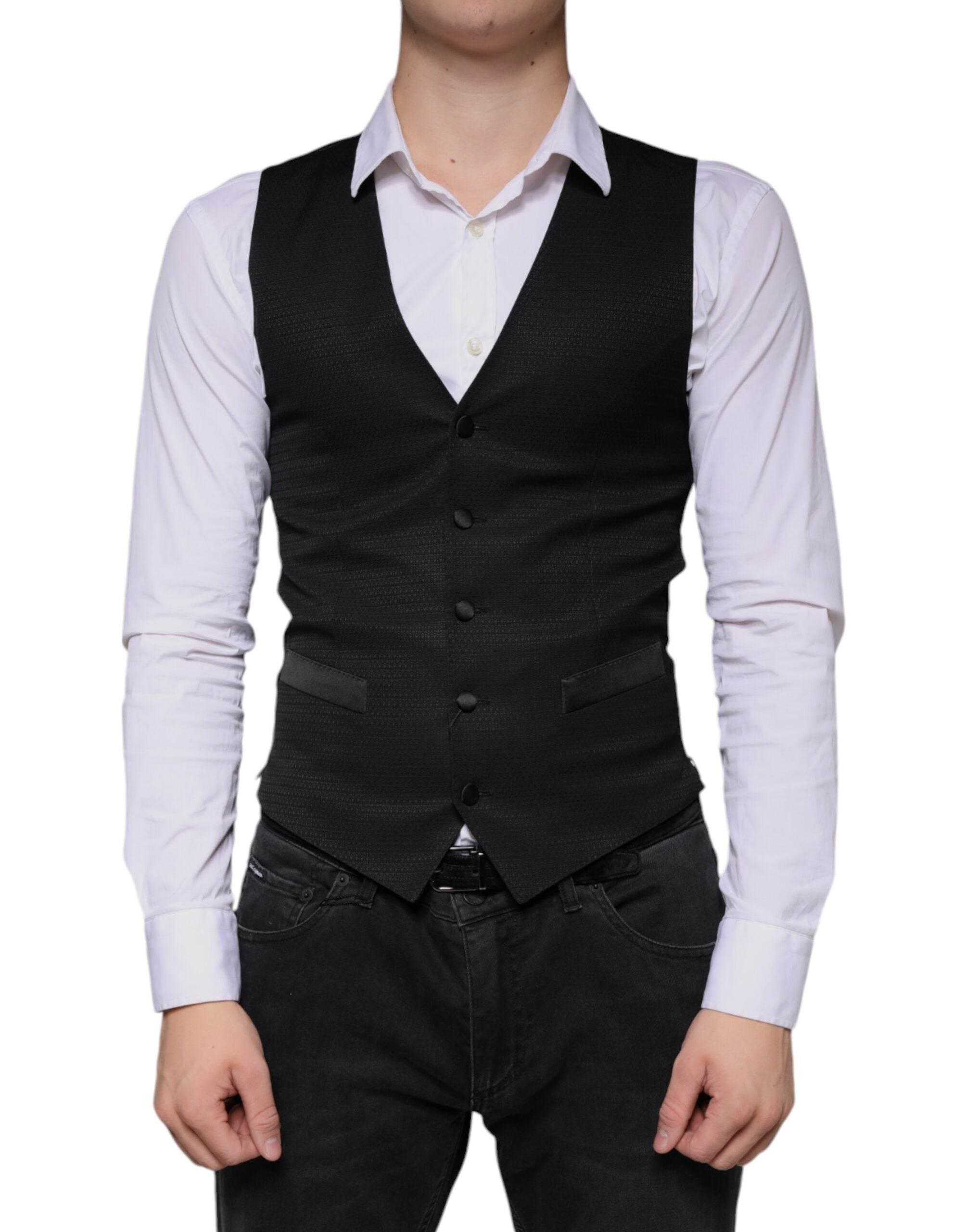 Dolce & Gabbana Black Wool Waistcoat Dress Formal Vest - Hilstor