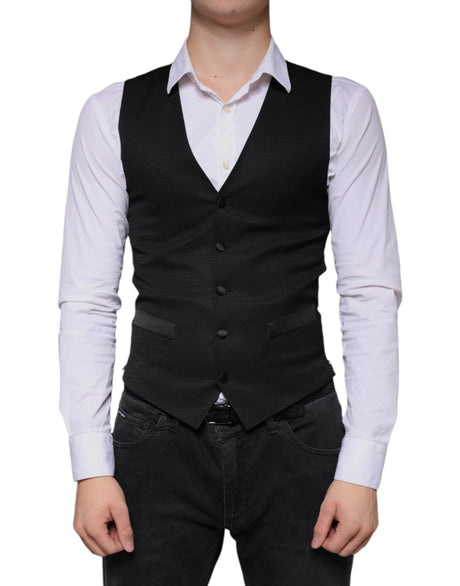 Dolce & Gabbana Black Wool Waistcoat Dress Formal Vest - Hilstor