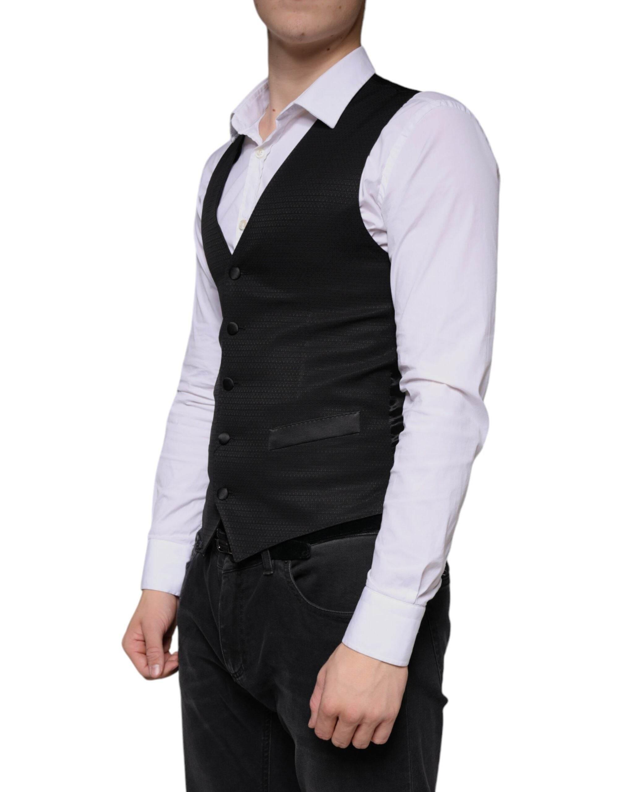 Dolce & Gabbana Black Wool Waistcoat Dress Formal Vest - Hilstor