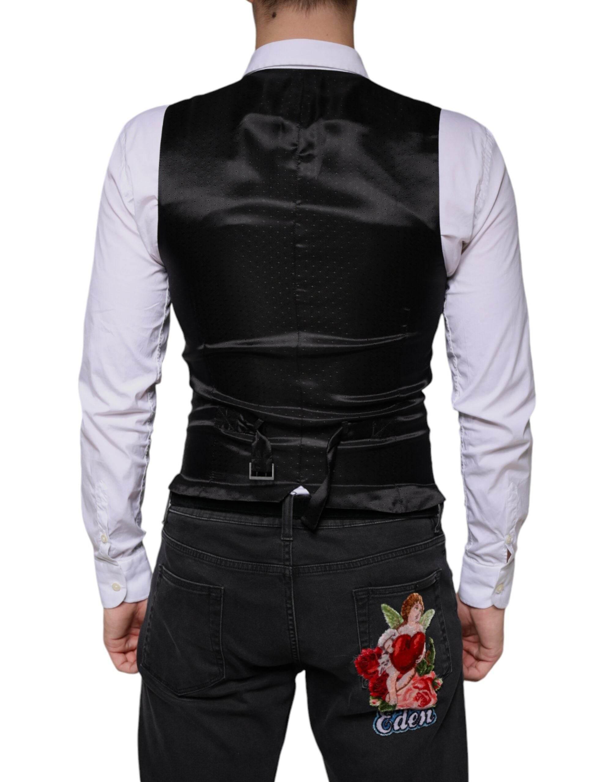Dolce & Gabbana Black Wool Waistcoat Dress Formal Vest - Hilstor