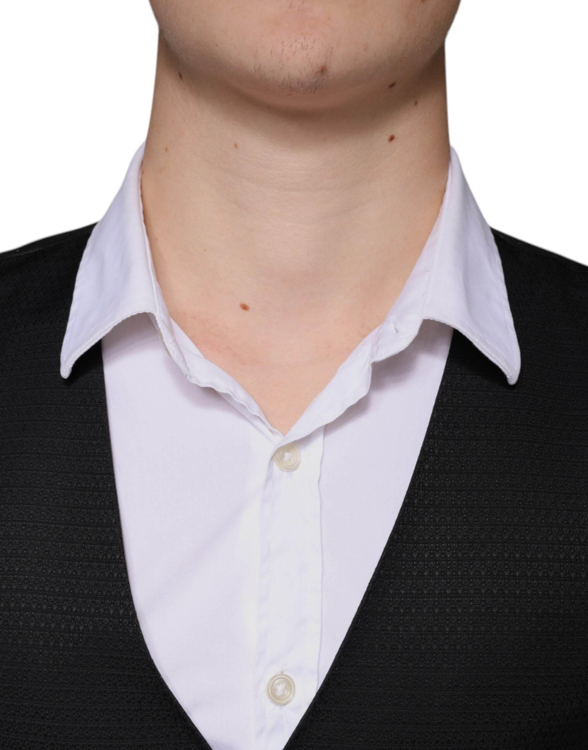 Dolce & Gabbana Black Wool Waistcoat Dress Formal Vest - Hilstor