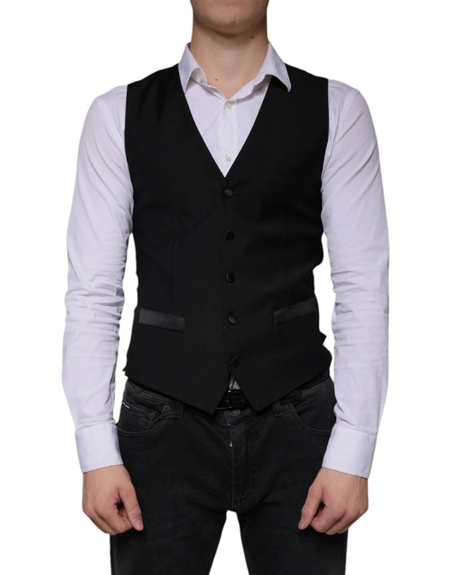 Dolce & Gabbana Black Wool Waistcoat Dress Formal Vest - Hilstor
