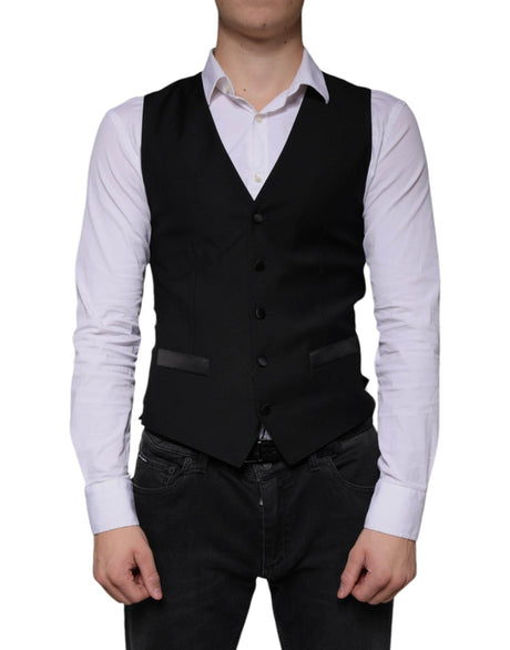 Dolce & Gabbana Black Wool Waistcoat Dress Formal Vest - Hilstor