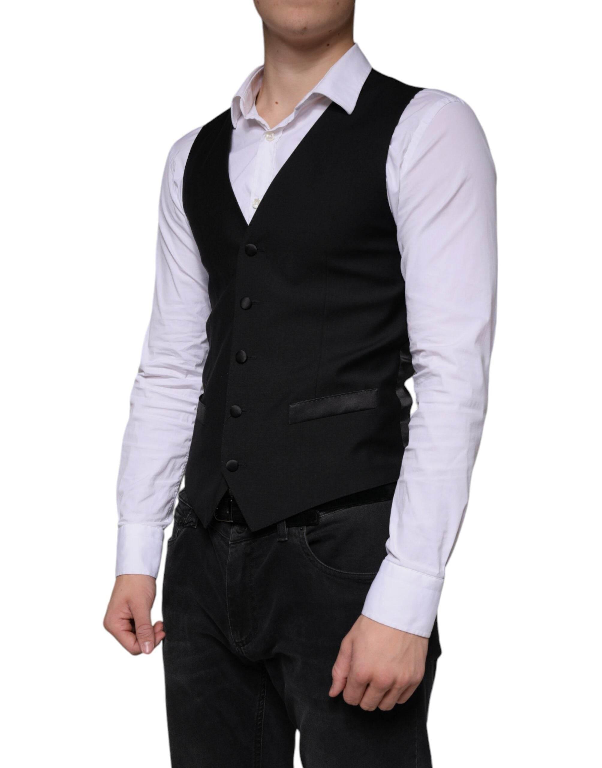 Dolce & Gabbana Black Wool Waistcoat Dress Formal Vest - Hilstor