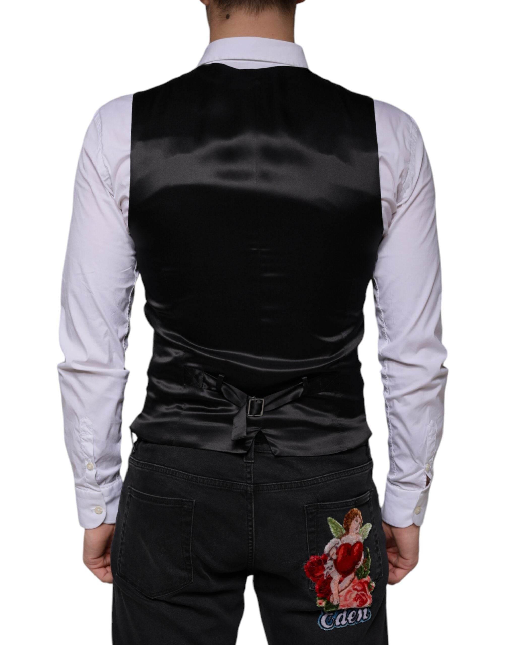 Dolce & Gabbana Black Wool Waistcoat Dress Formal Vest - Hilstor