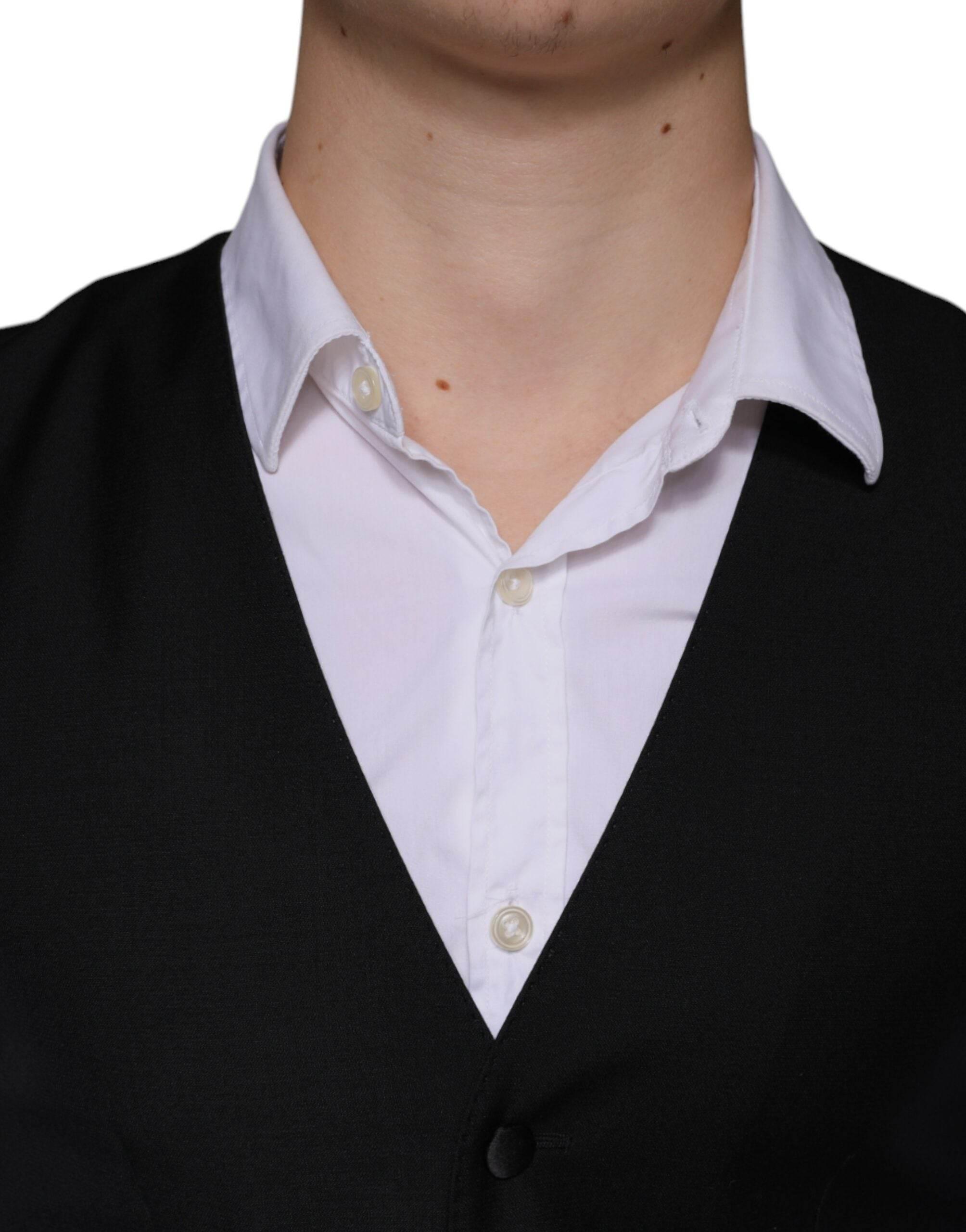 Dolce & Gabbana Black Wool Waistcoat Dress Formal Vest - Hilstor