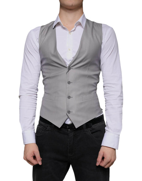 Dolce & Gabbana Light Gray Wool Formal Dress Waistcoat Vest - Hilstor