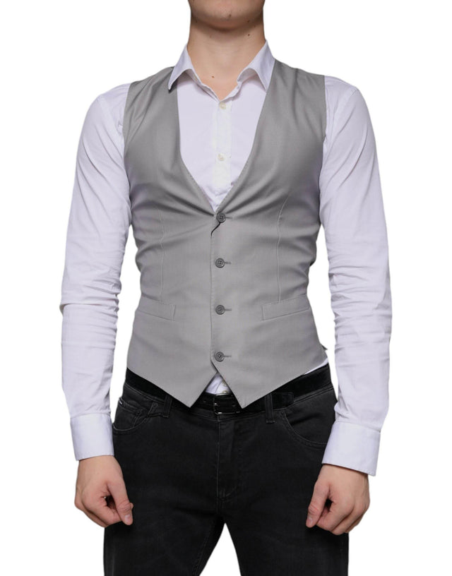Dolce & Gabbana Light Gray Wool Formal Dress Waistcoat Vest - Hilstor